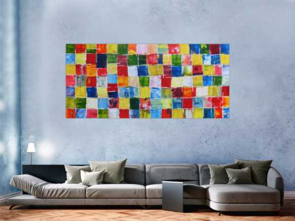 Abstraktes Acrylbild bunte Kacheln sehr modern viele Farben bunte Flächen