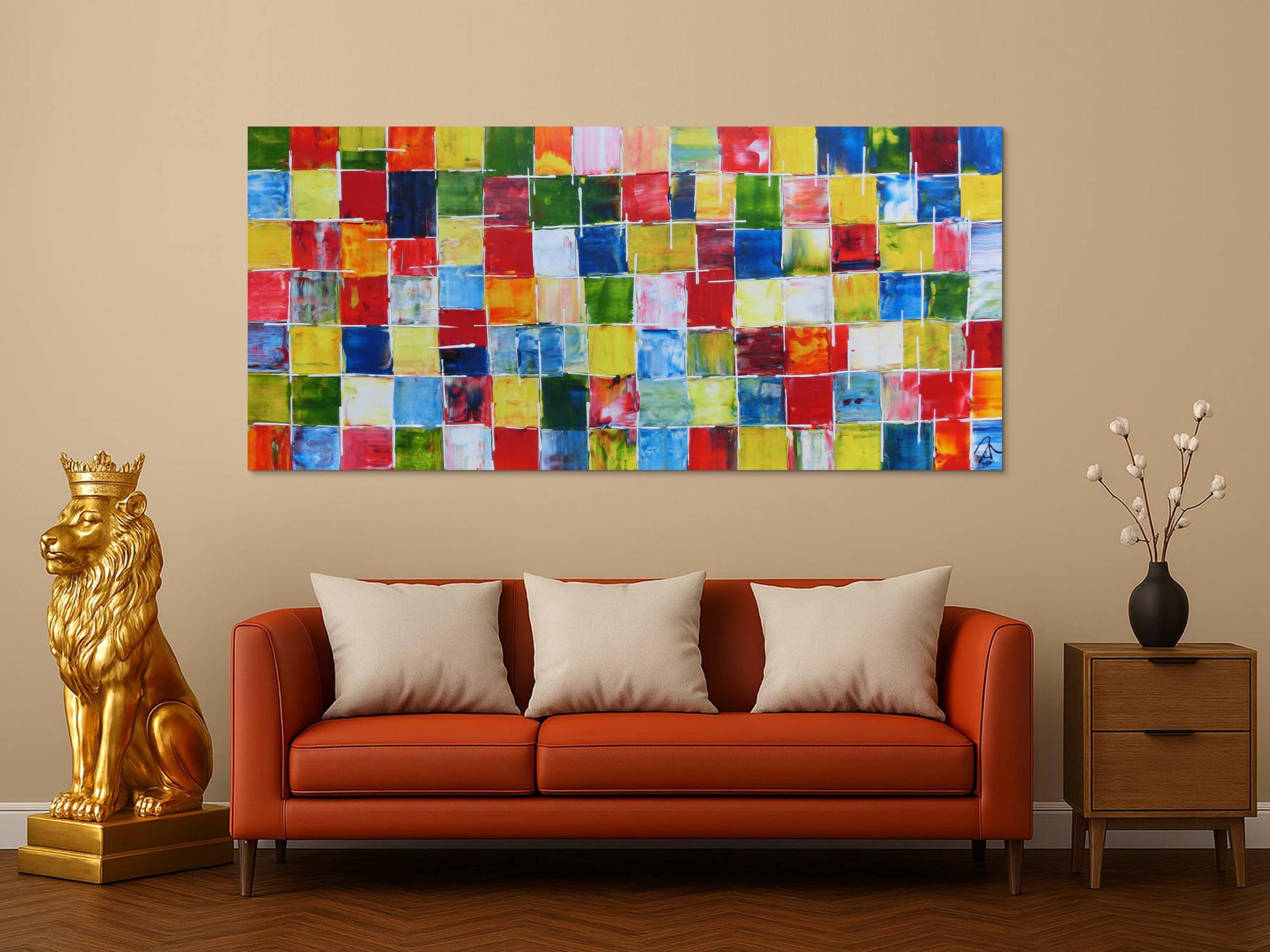 Abstraktes Acrylbild bunte Kacheln sehr modern viele Farben bunte Flächen