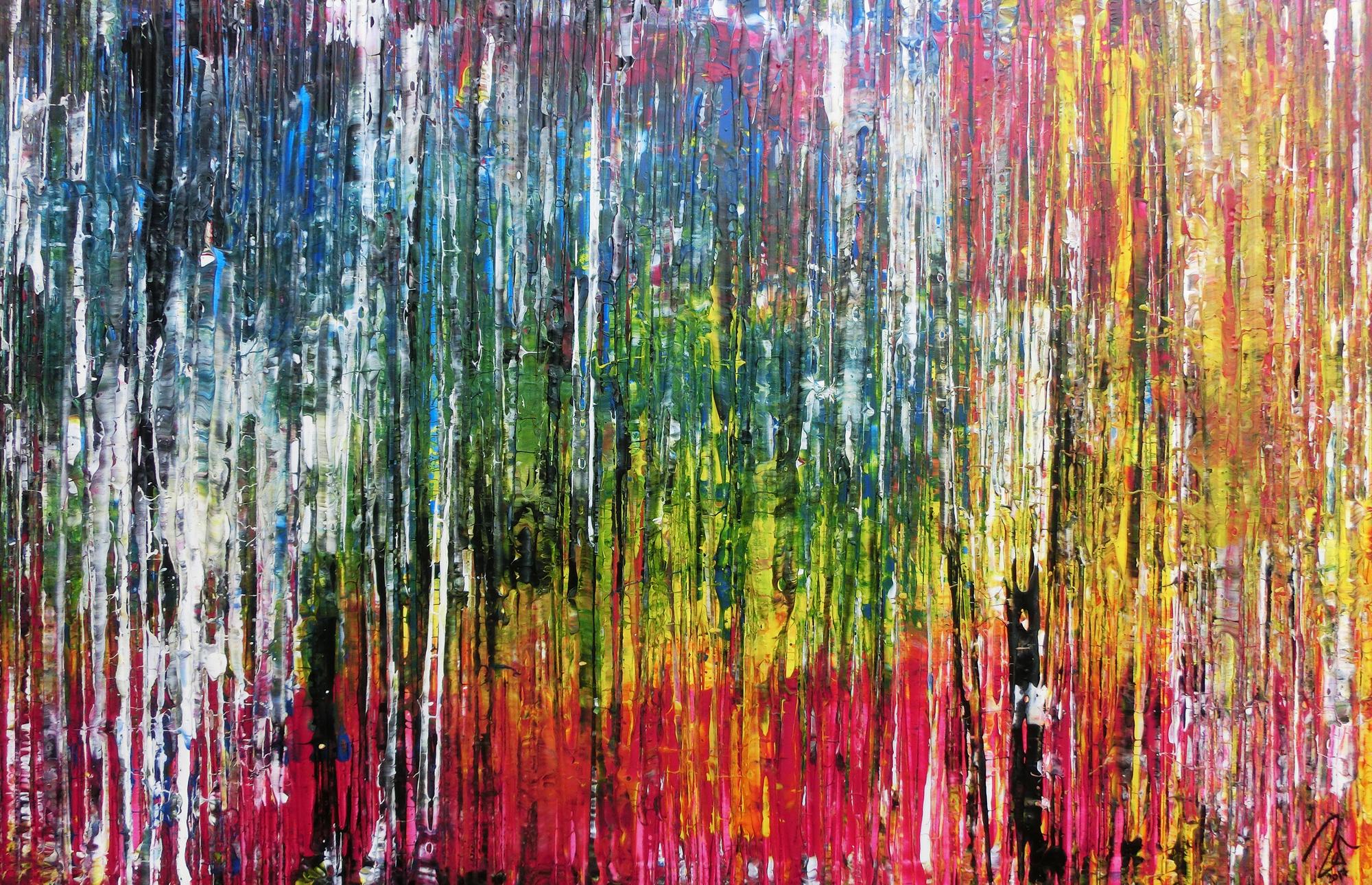 Abstraktes Acrylbild sehr bunt modern in Spachteltechnik zeitgenössisch mit vielen Farben