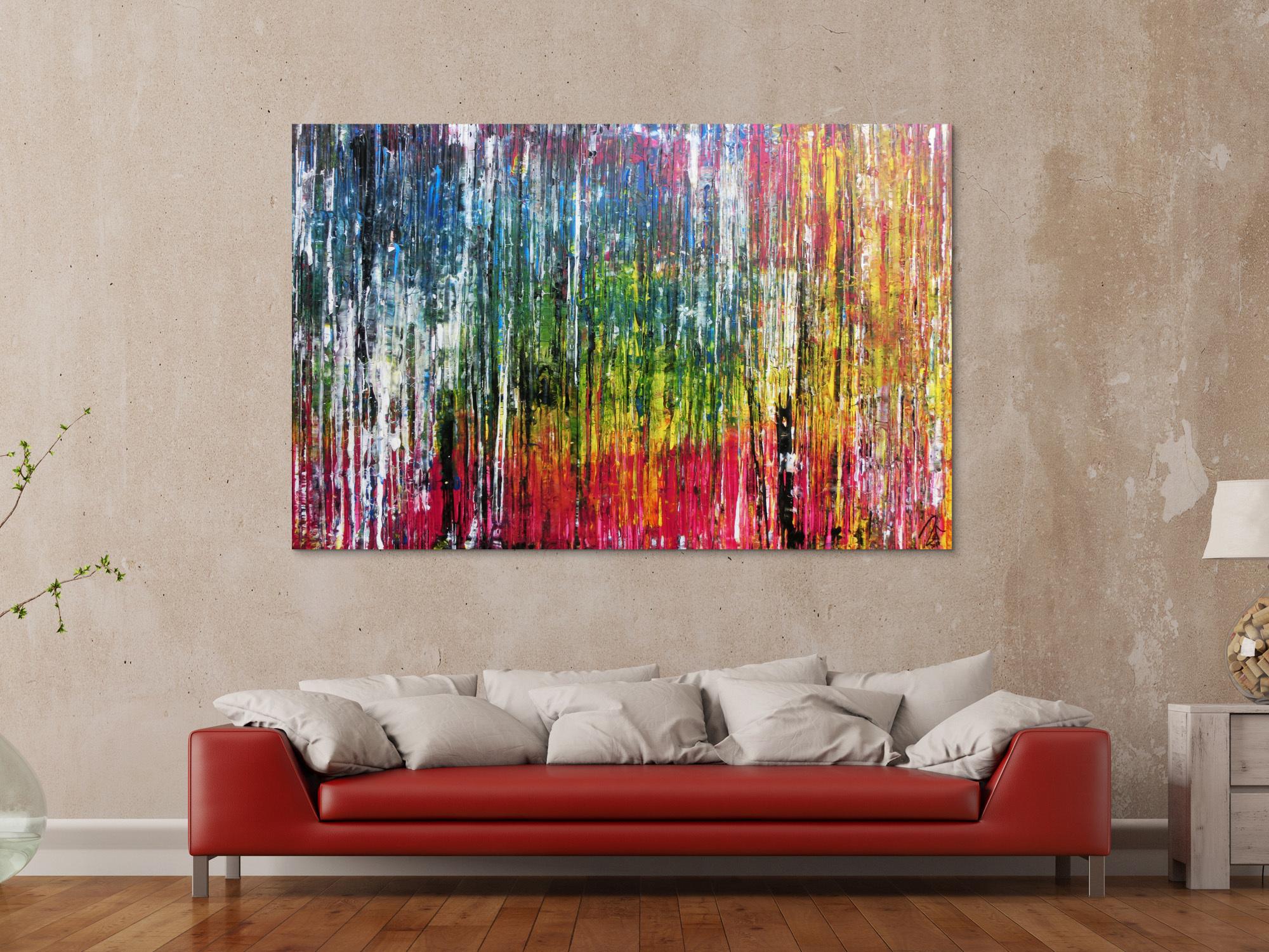 Abstraktes Acrylbild sehr bunt modern in Spachteltechnik zeitgenössisch mit vielen Farben