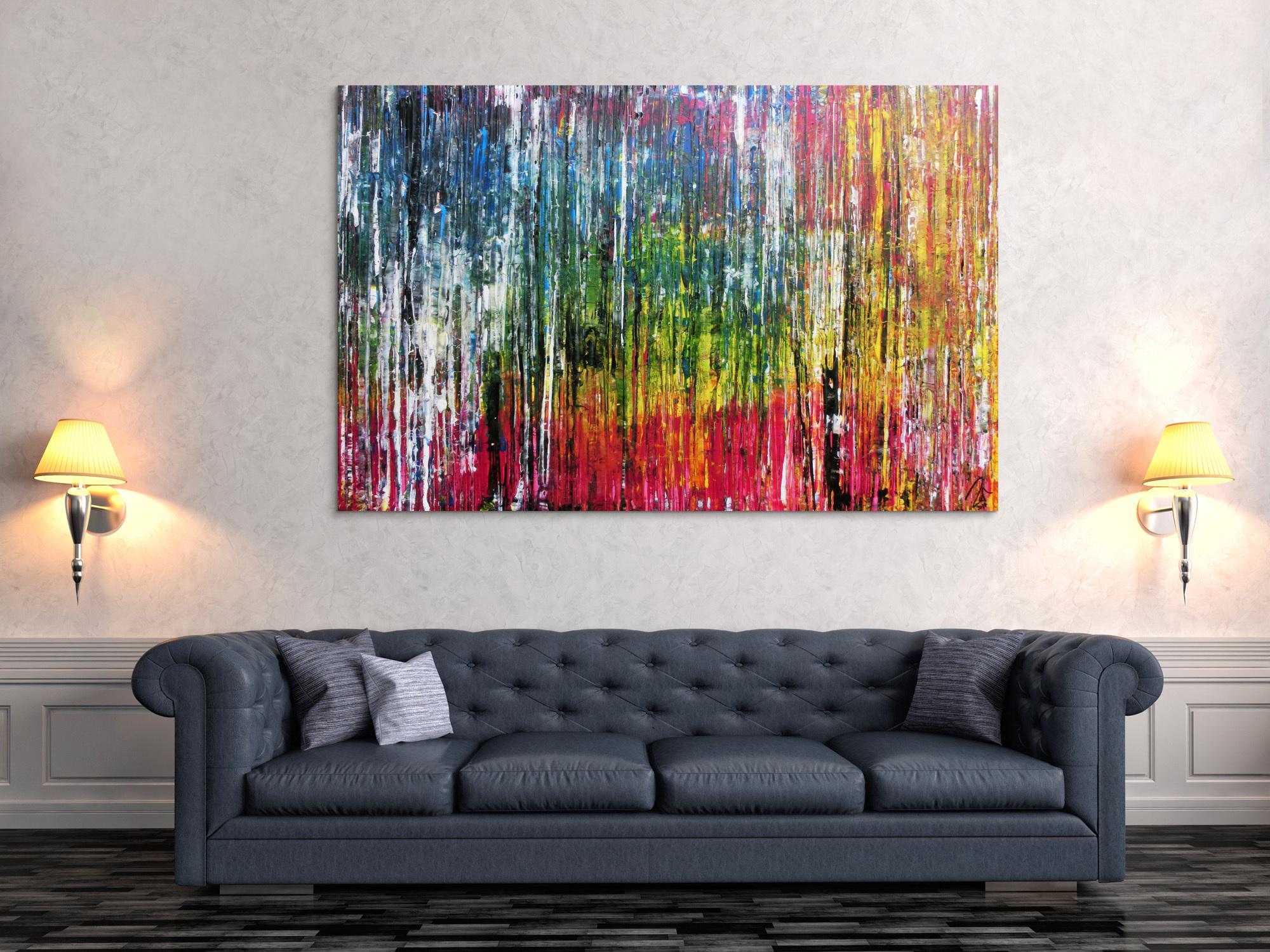 Abstraktes Acrylbild sehr bunt modern in Spachteltechnik zeitgenössisch mit vielen Farben