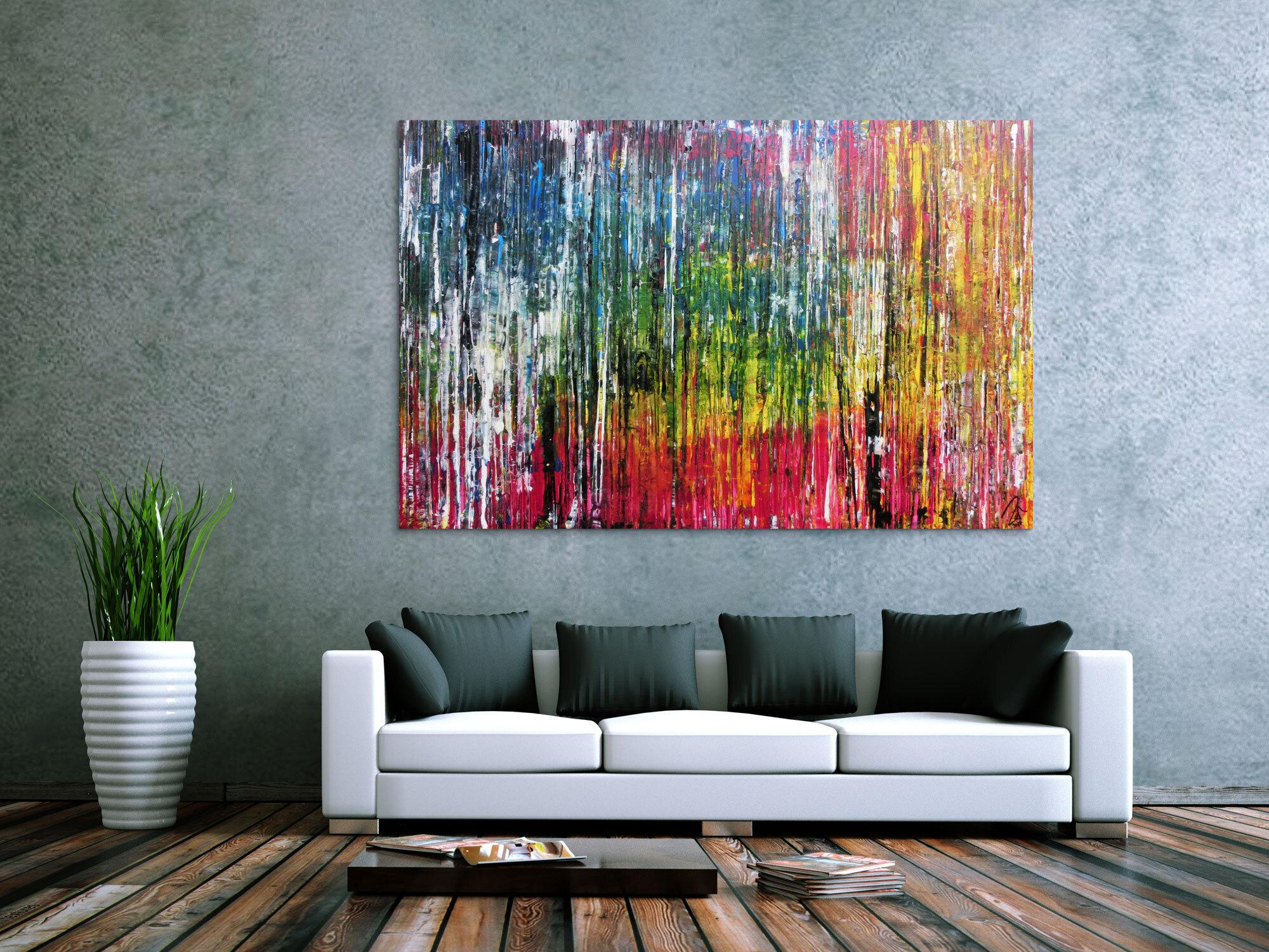 Abstraktes Acrylbild sehr bunt modern in Spachteltechnik zeitgenössisch mit vielen Farben