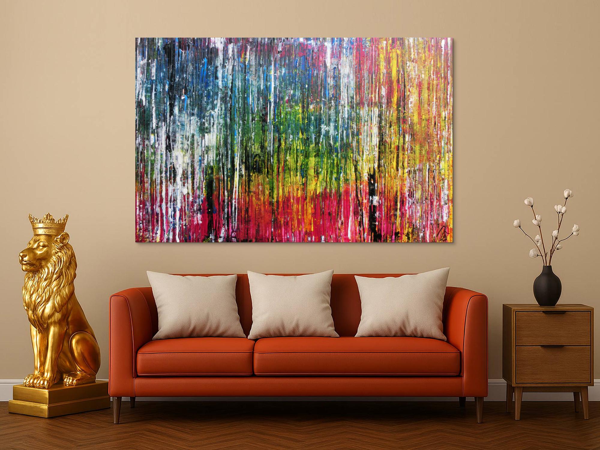 Abstraktes Acrylbild sehr bunt modern in Spachteltechnik zeitgenössisch mit vielen Farben