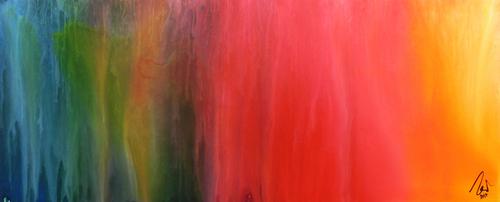 Abstraktes Gemälde sehr bunt modern in Fliesstechnik viele Farben