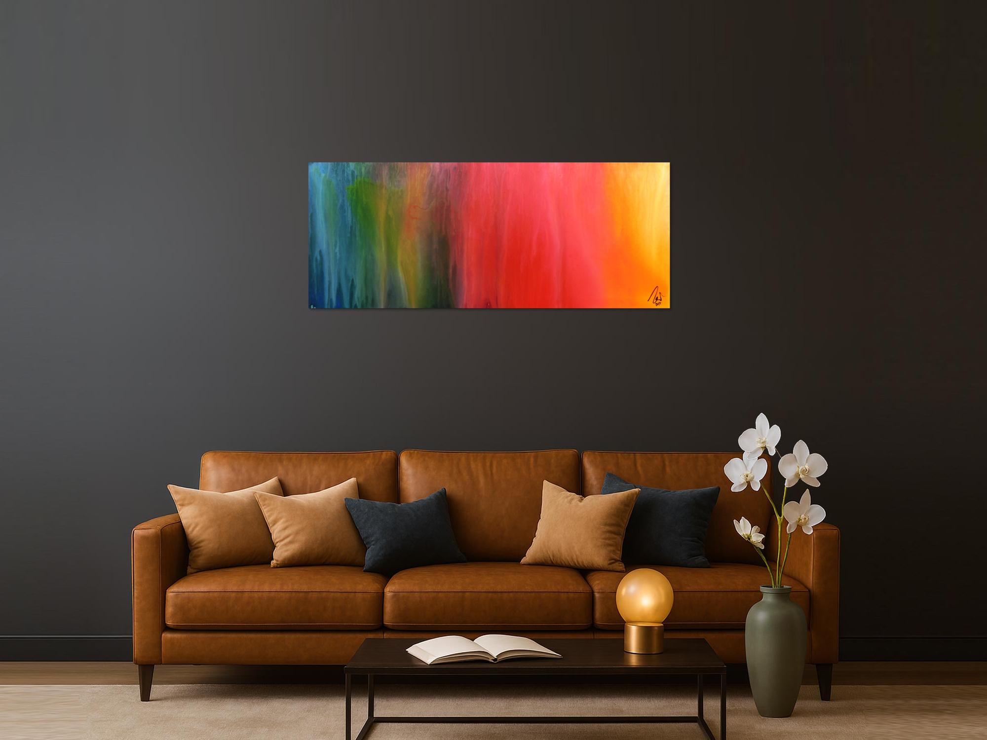 Abstraktes Gemälde sehr bunt modern in Fliesstechnik viele Farben