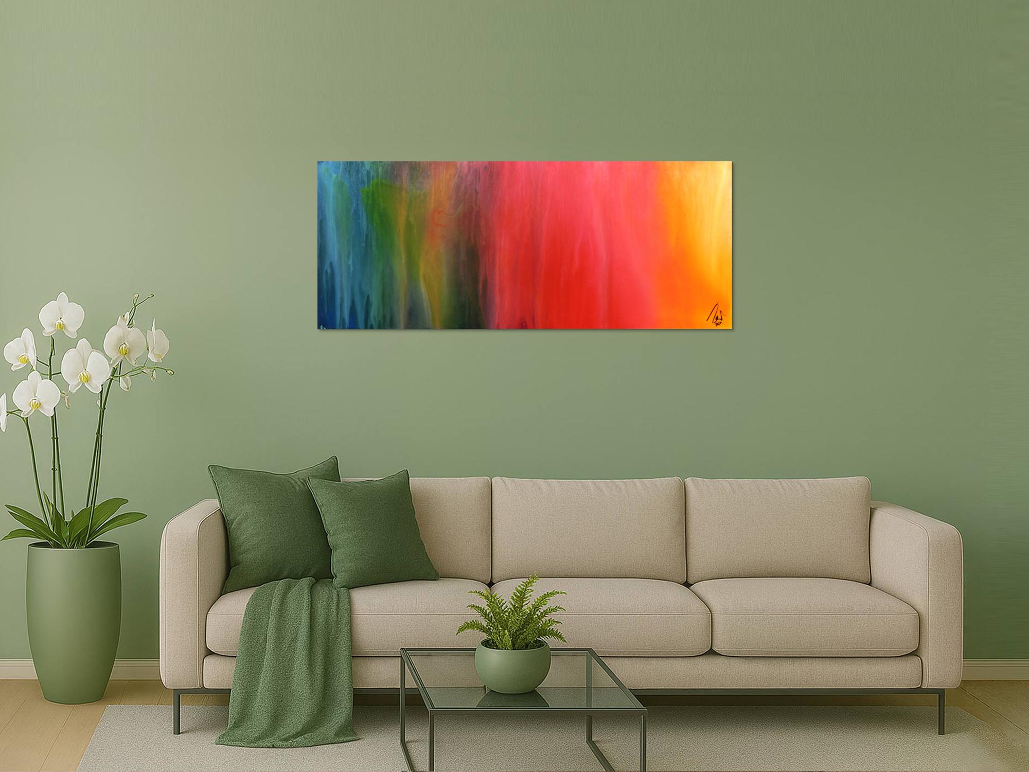 Abstraktes Gemälde sehr bunt modern in Fliesstechnik viele Farben