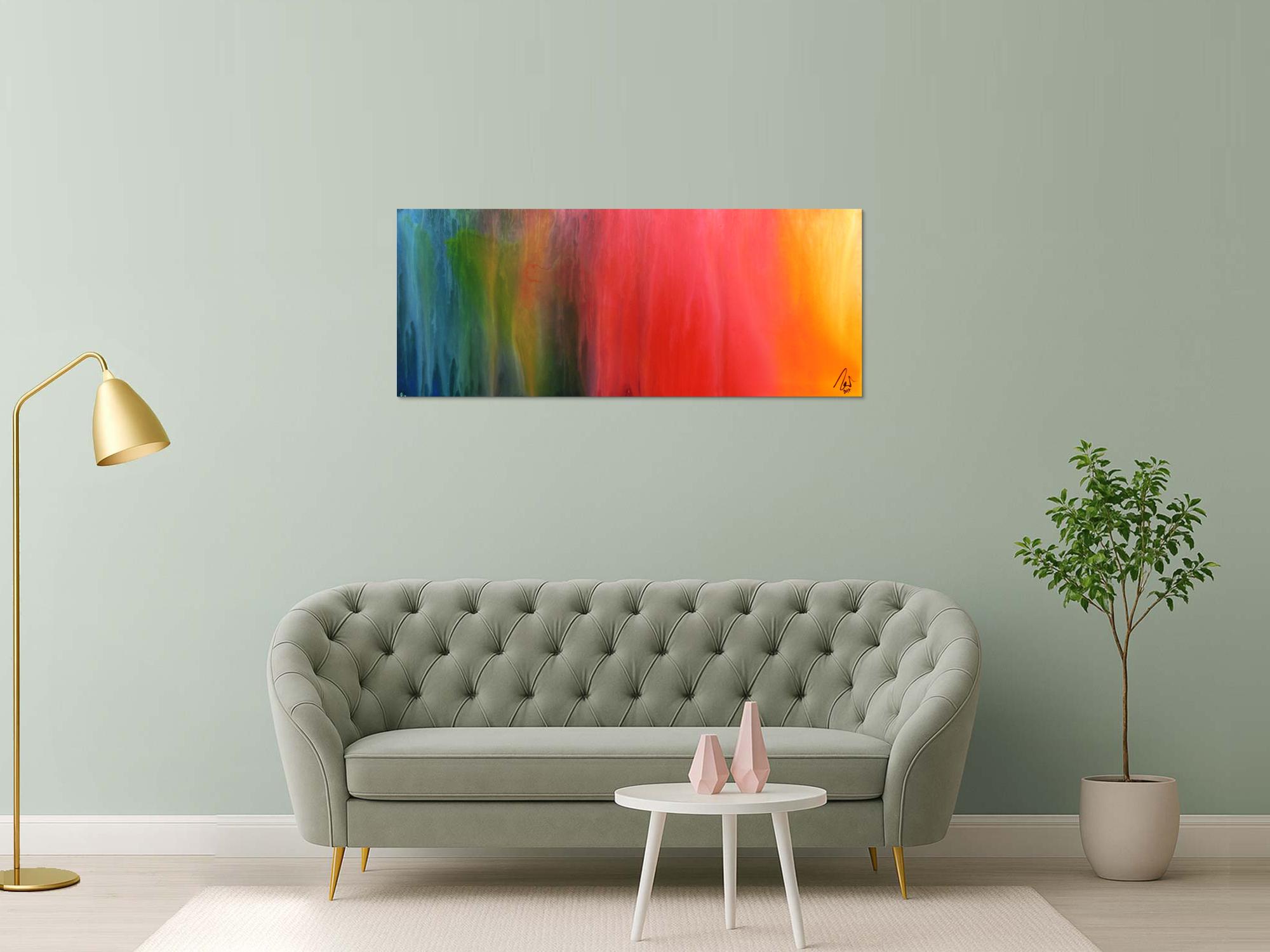 Abstraktes Gemälde sehr bunt modern in Fliesstechnik viele Farben