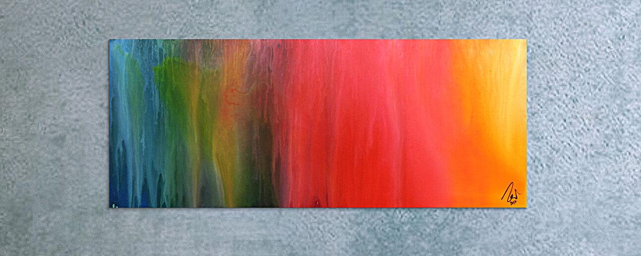Abstraktes Gemälde sehr bunt modern in Fliesstechnik viele Farben