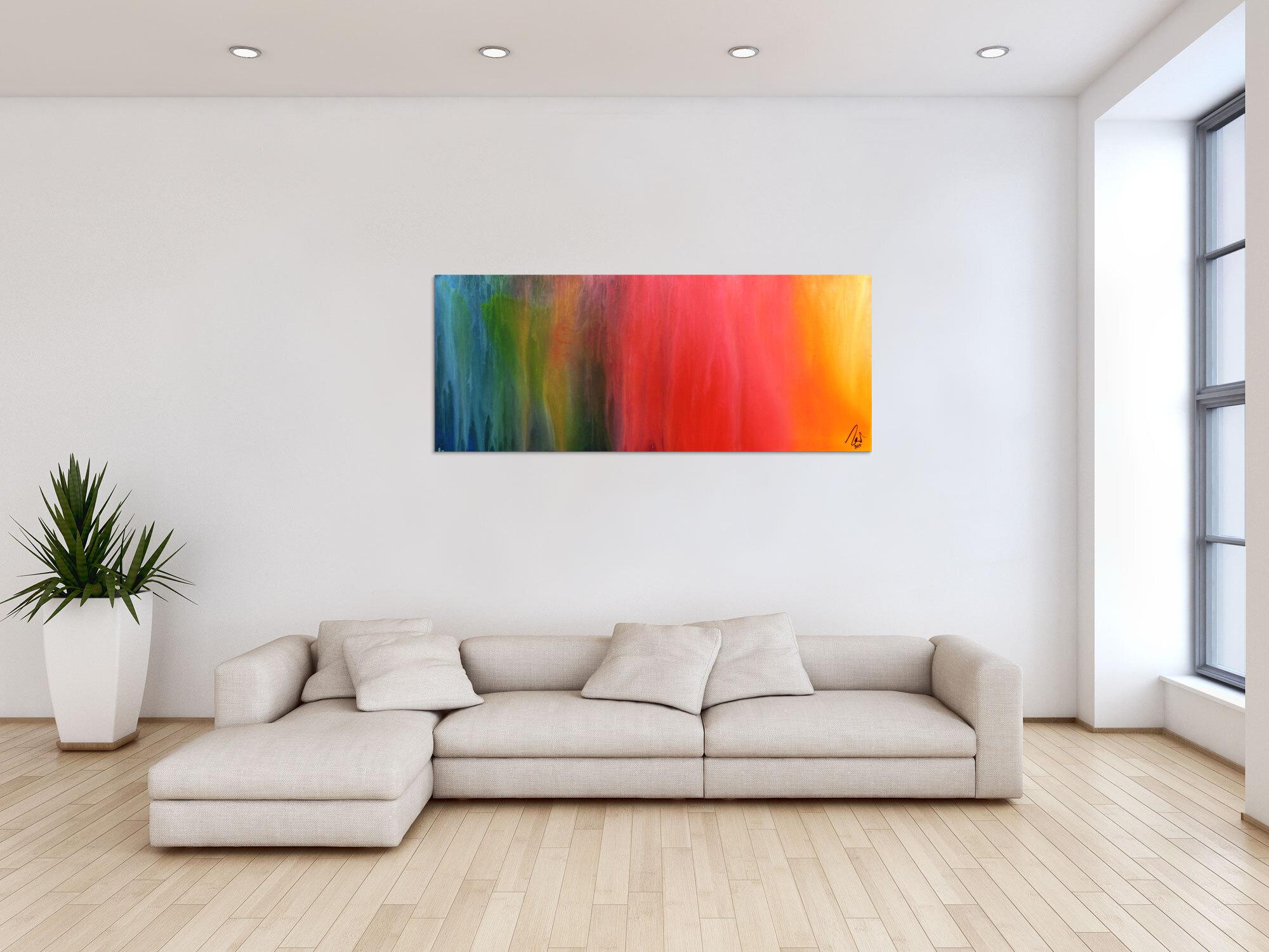 Abstraktes Gemälde sehr bunt modern in Fliesstechnik viele Farben