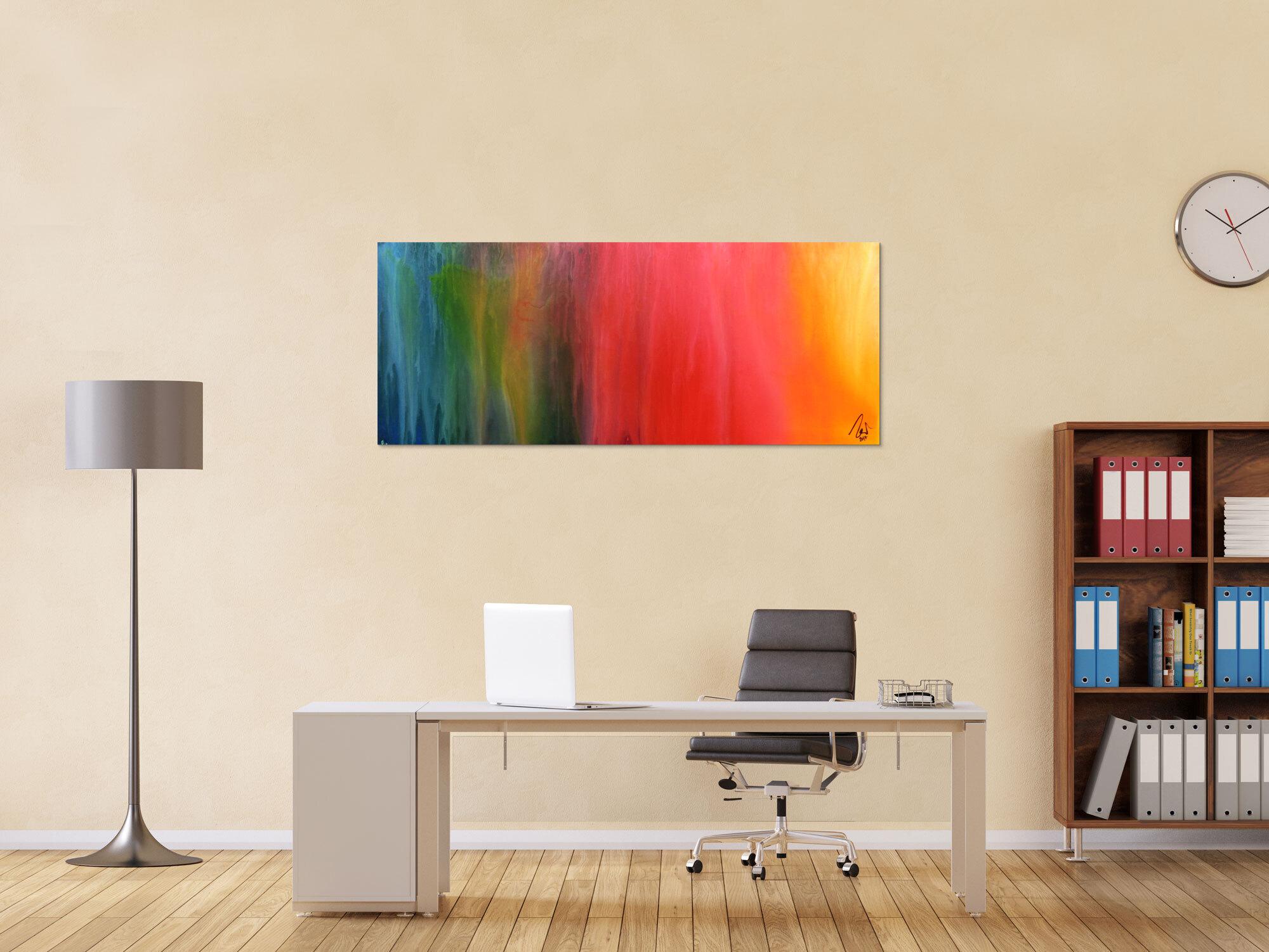 Abstraktes Gemälde sehr bunt modern in Fliesstechnik viele Farben