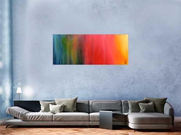 Abstraktes Gemälde sehr bunt modern in Fliesstechnik viele Farben