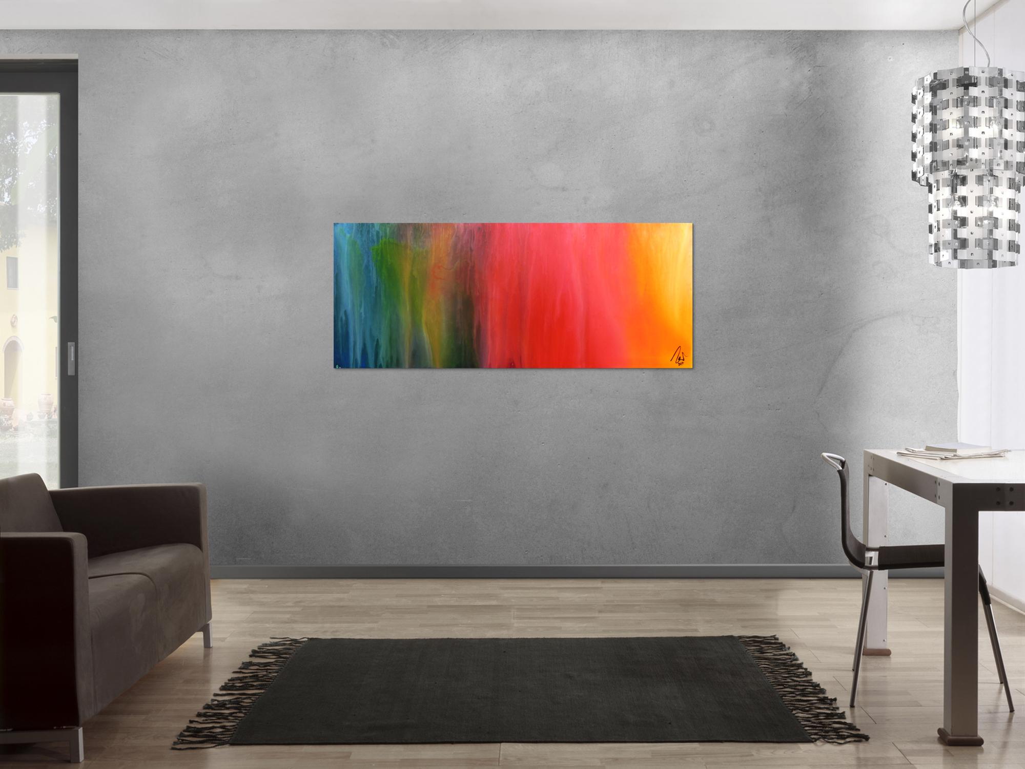 Abstraktes Gemälde sehr bunt modern in Fliesstechnik viele Farben