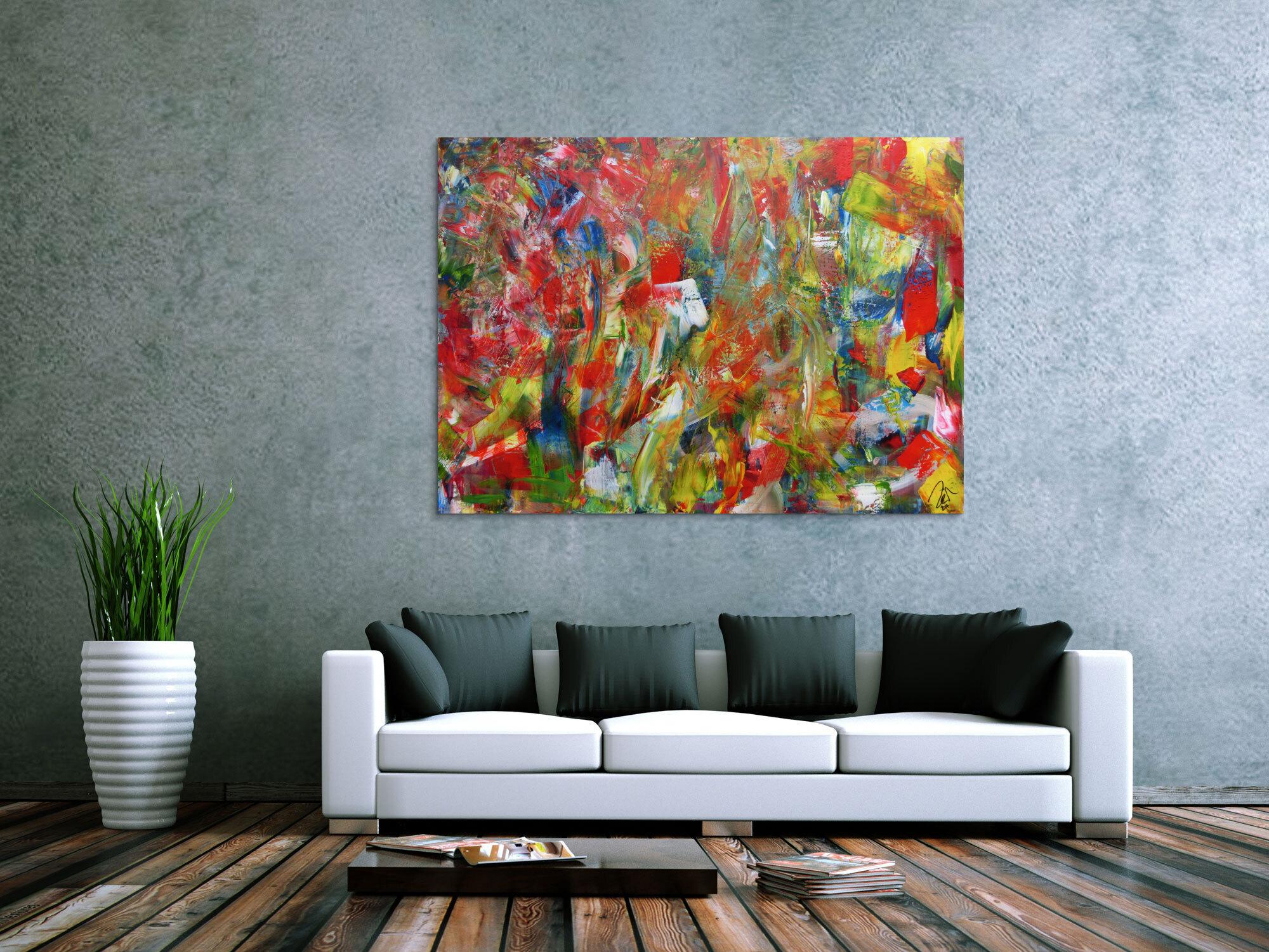 Abstraktes Acrylbild sehr bunt modern Mischtechnik sehr viele Farben gespachtelt