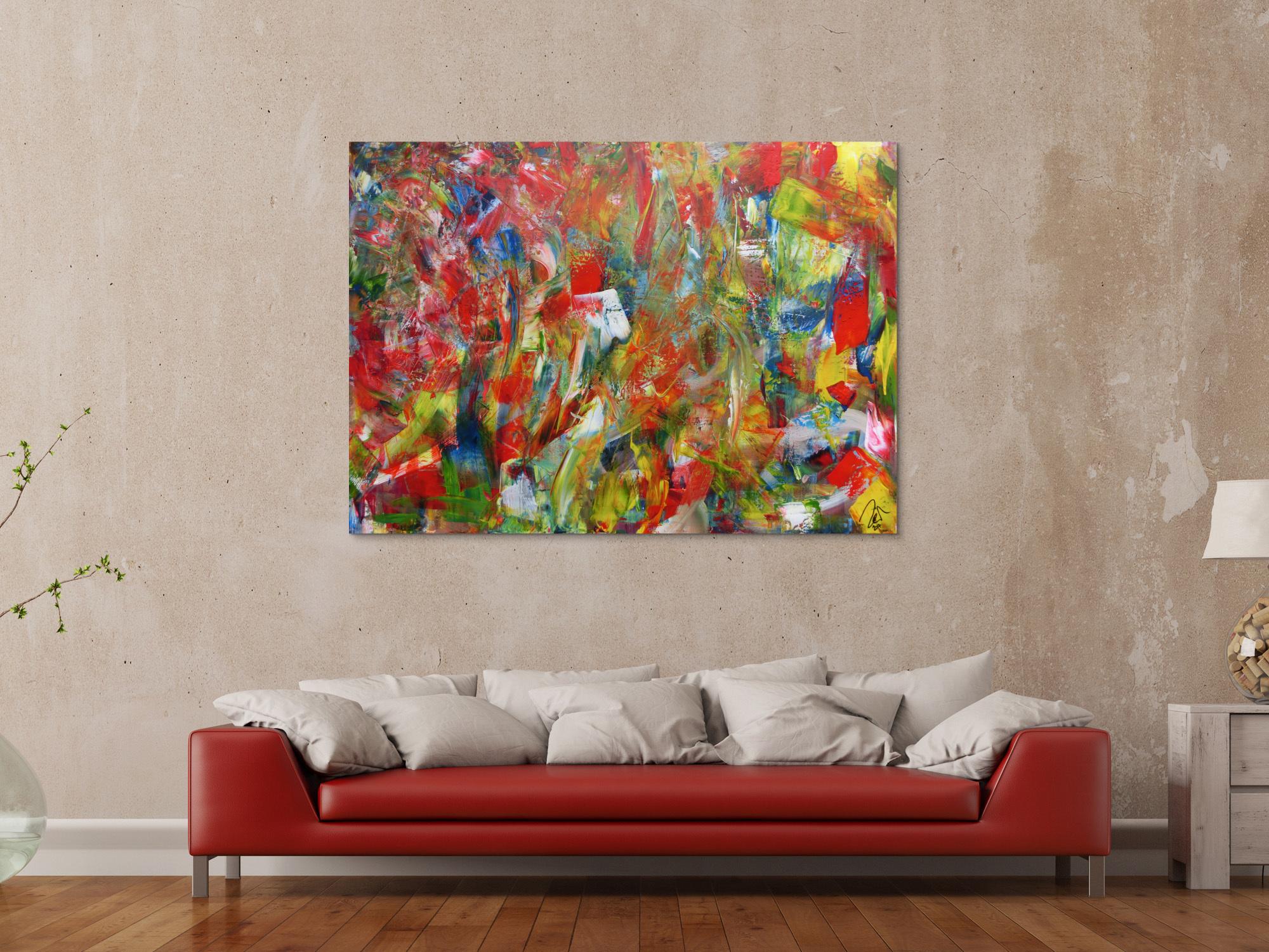 Abstraktes Acrylbild sehr bunt modern Mischtechnik sehr viele Farben gespachtelt