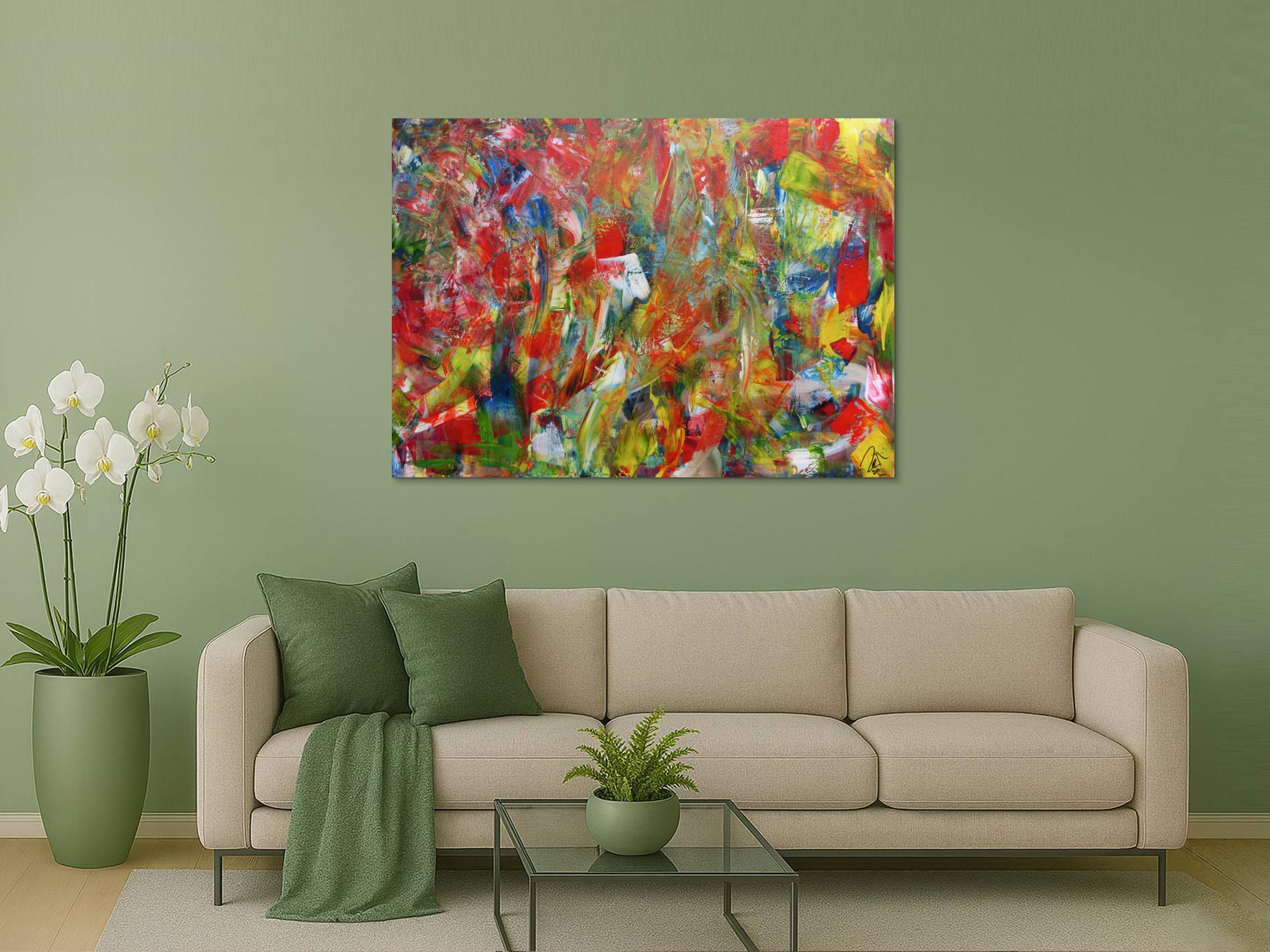 Abstraktes Acrylbild sehr bunt modern Mischtechnik sehr viele Farben gespachtelt