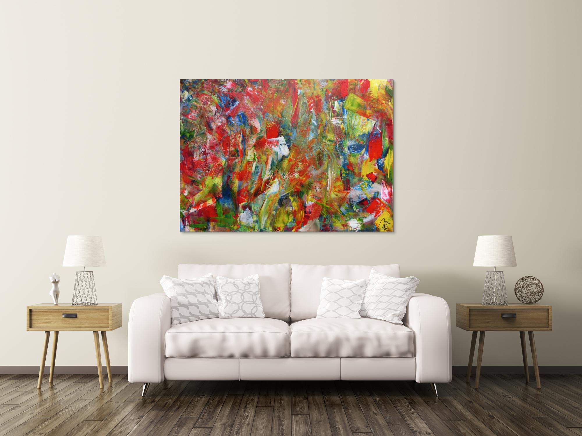 Abstraktes Acrylbild sehr bunt modern Mischtechnik sehr viele Farben gespachtelt