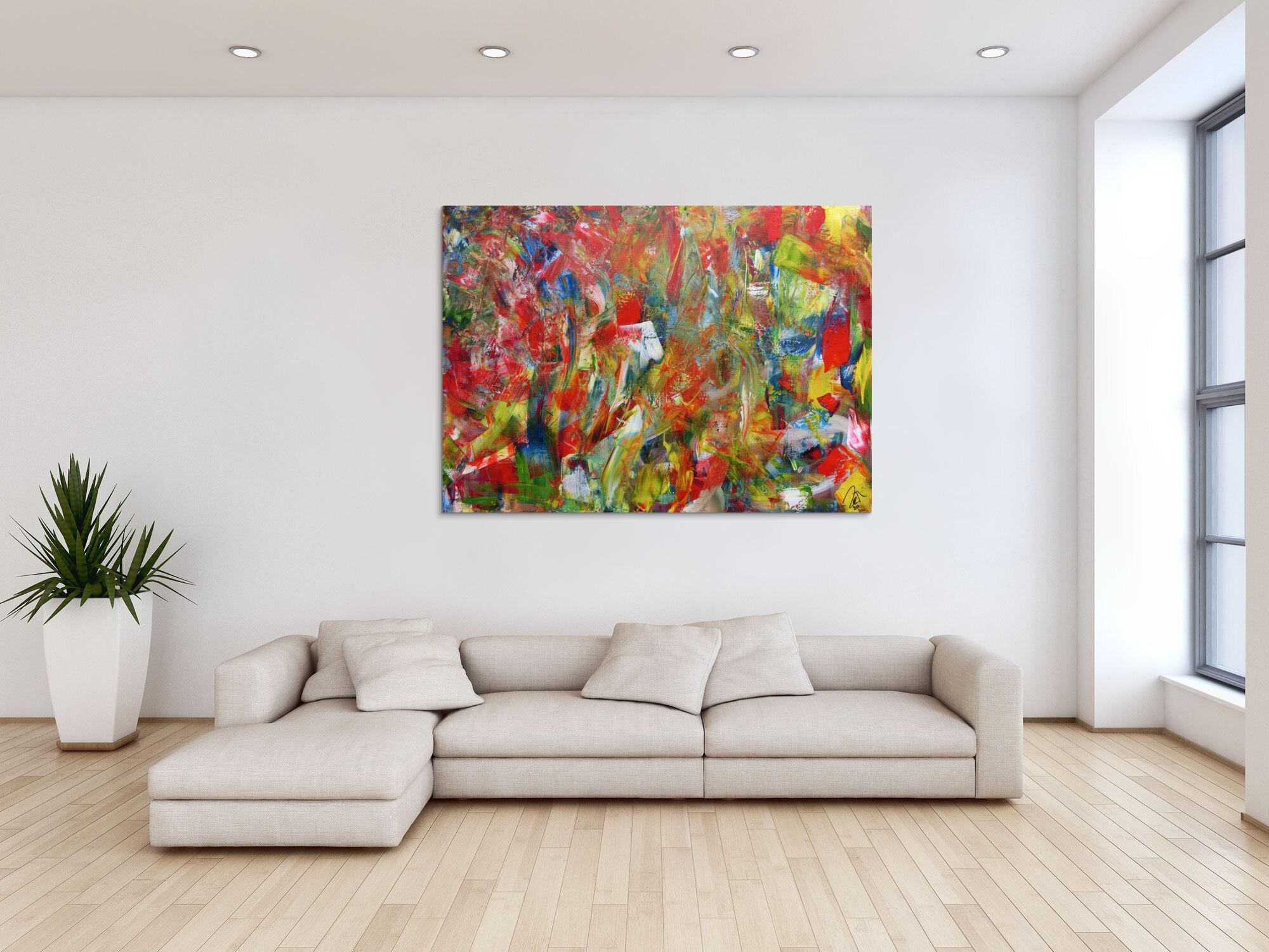 Abstraktes Acrylbild sehr bunt modern Mischtechnik sehr viele Farben gespachtelt