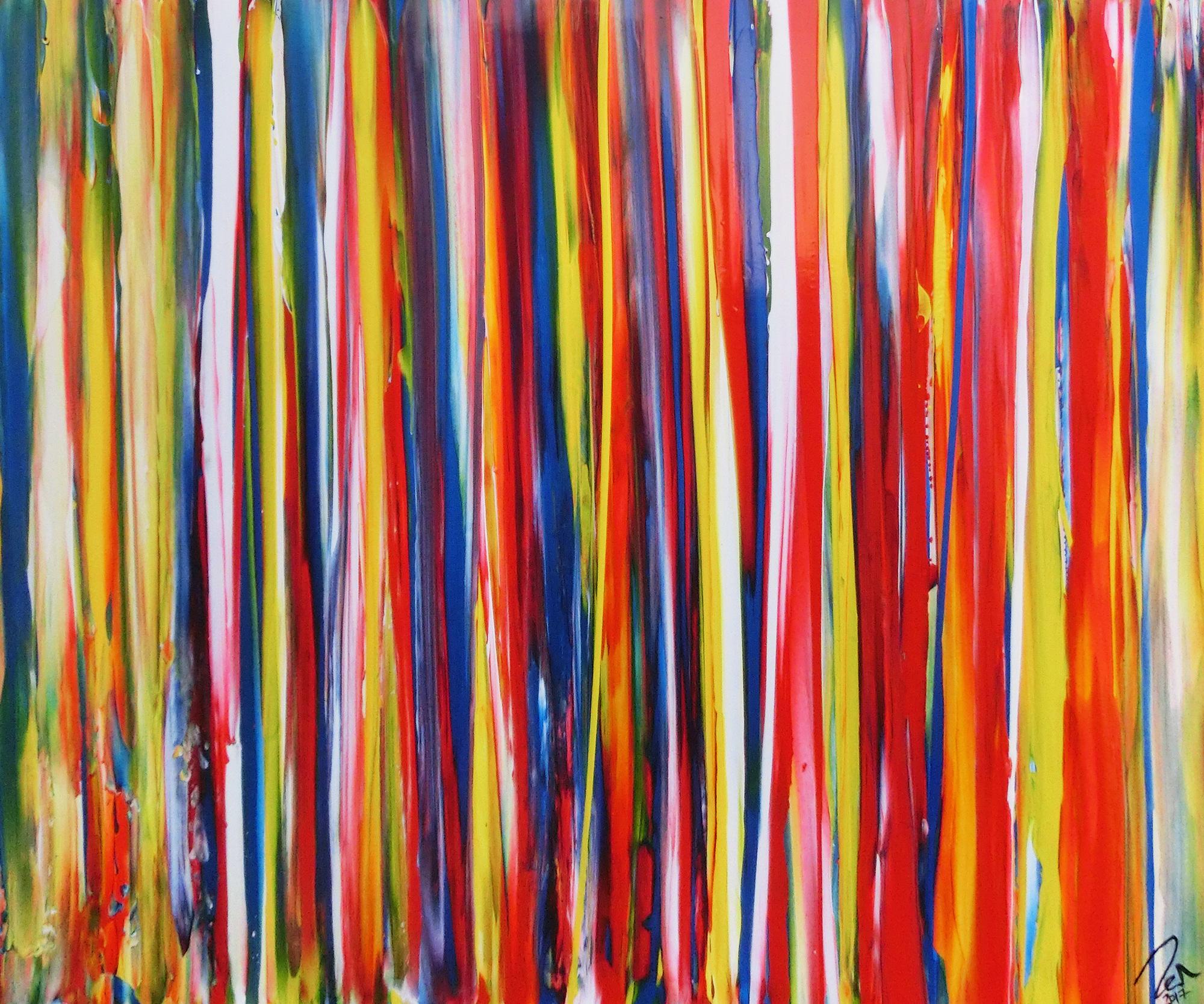 Abstraktes Acrylbild bunte Streifen sehr modern viele bunte Farben