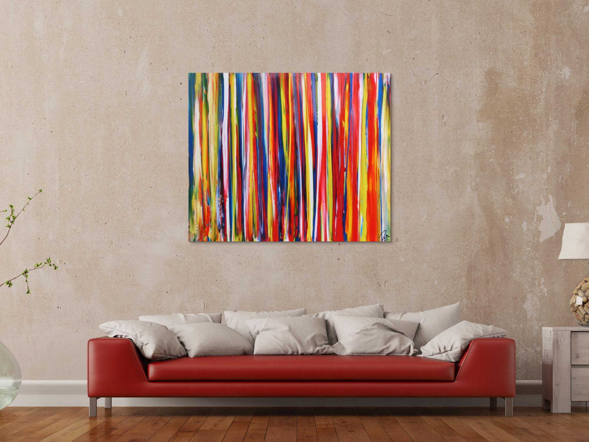 Abstraktes Acrylbild bunte Streifen sehr modern viele bunte Farben