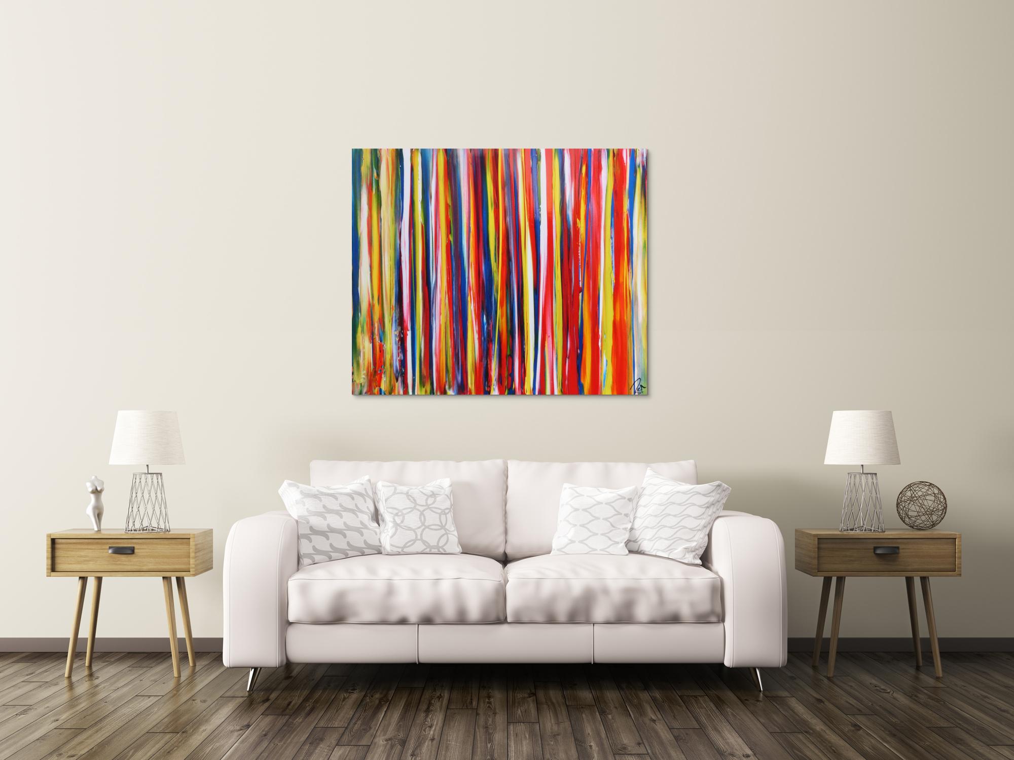 Abstraktes Acrylbild bunte Streifen sehr modern viele bunte Farben