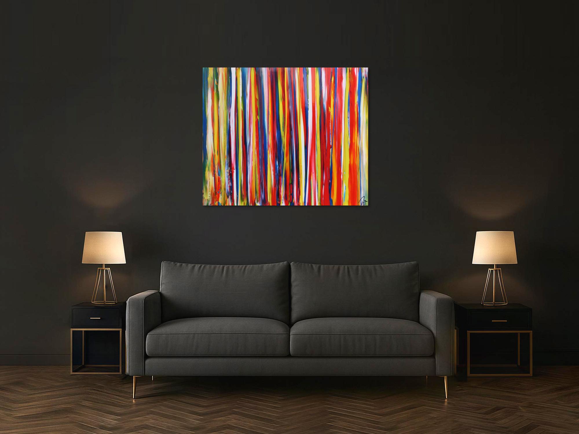 Abstraktes Acrylbild bunte Streifen sehr modern viele bunte Farben