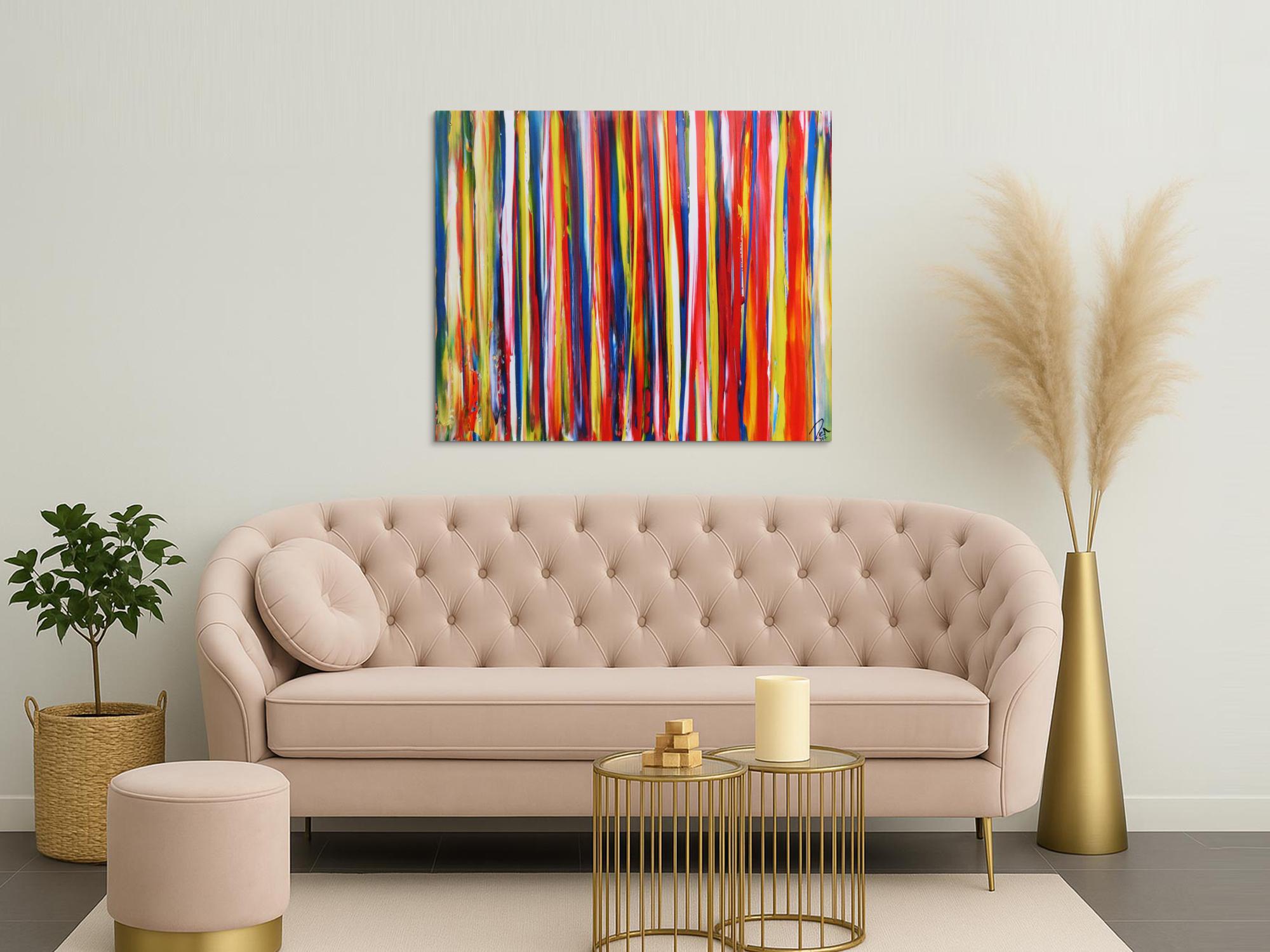 Abstraktes Acrylbild bunte Streifen sehr modern viele bunte Farben