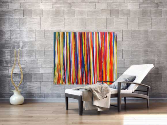 Abstraktes Acrylbild bunte Streifen sehr modern viele bunte Farben