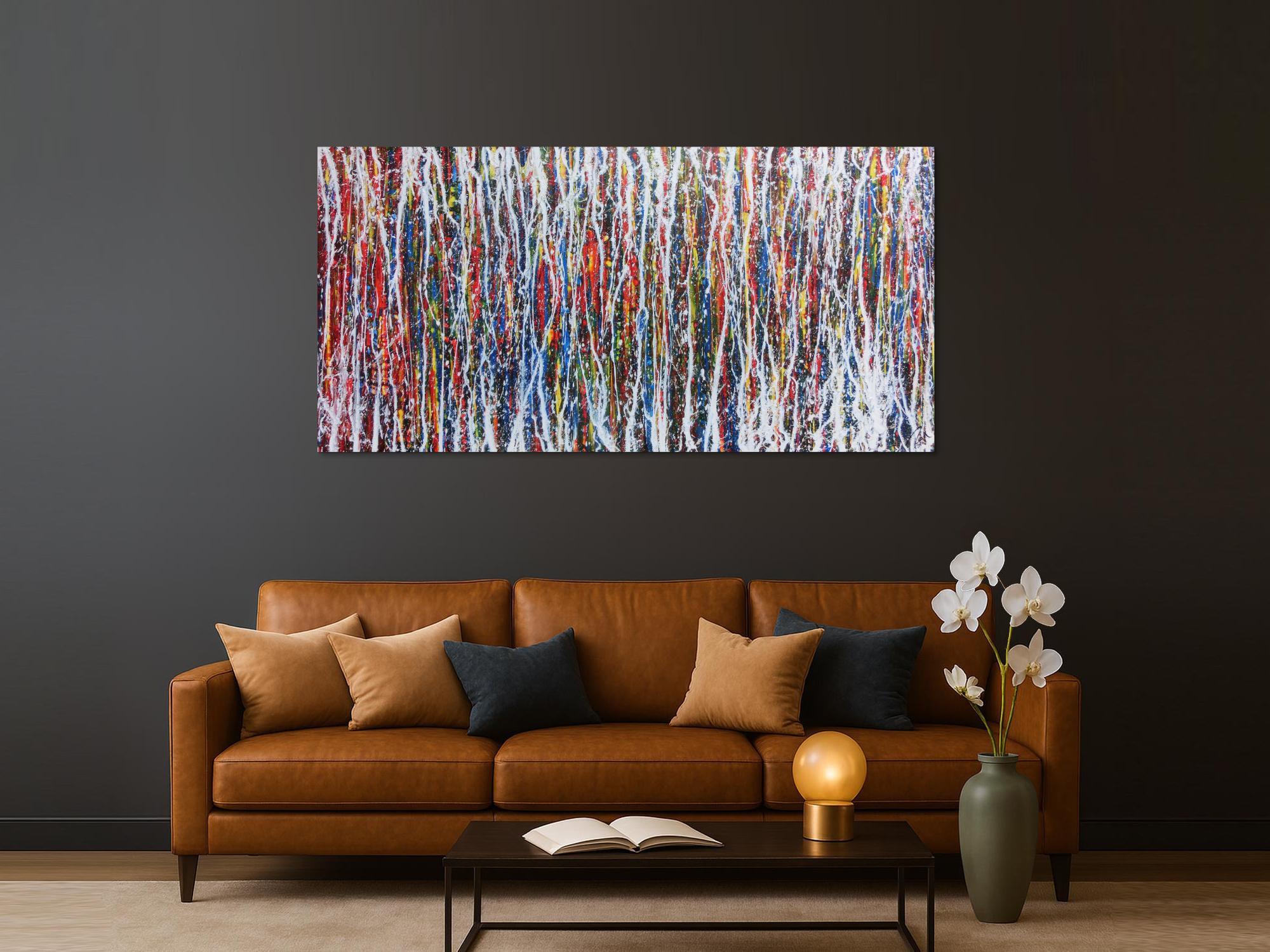 Abstraktes Acrylbild sehr bunt modern zeitgenössisch Action Painting