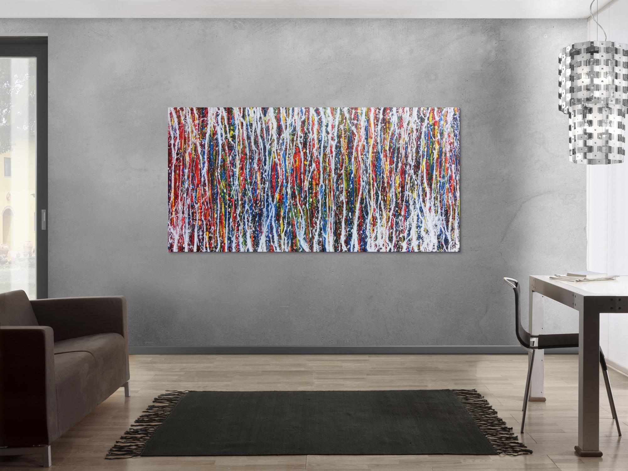 Abstraktes Acrylbild sehr bunt modern zeitgenössisch Action Painting
