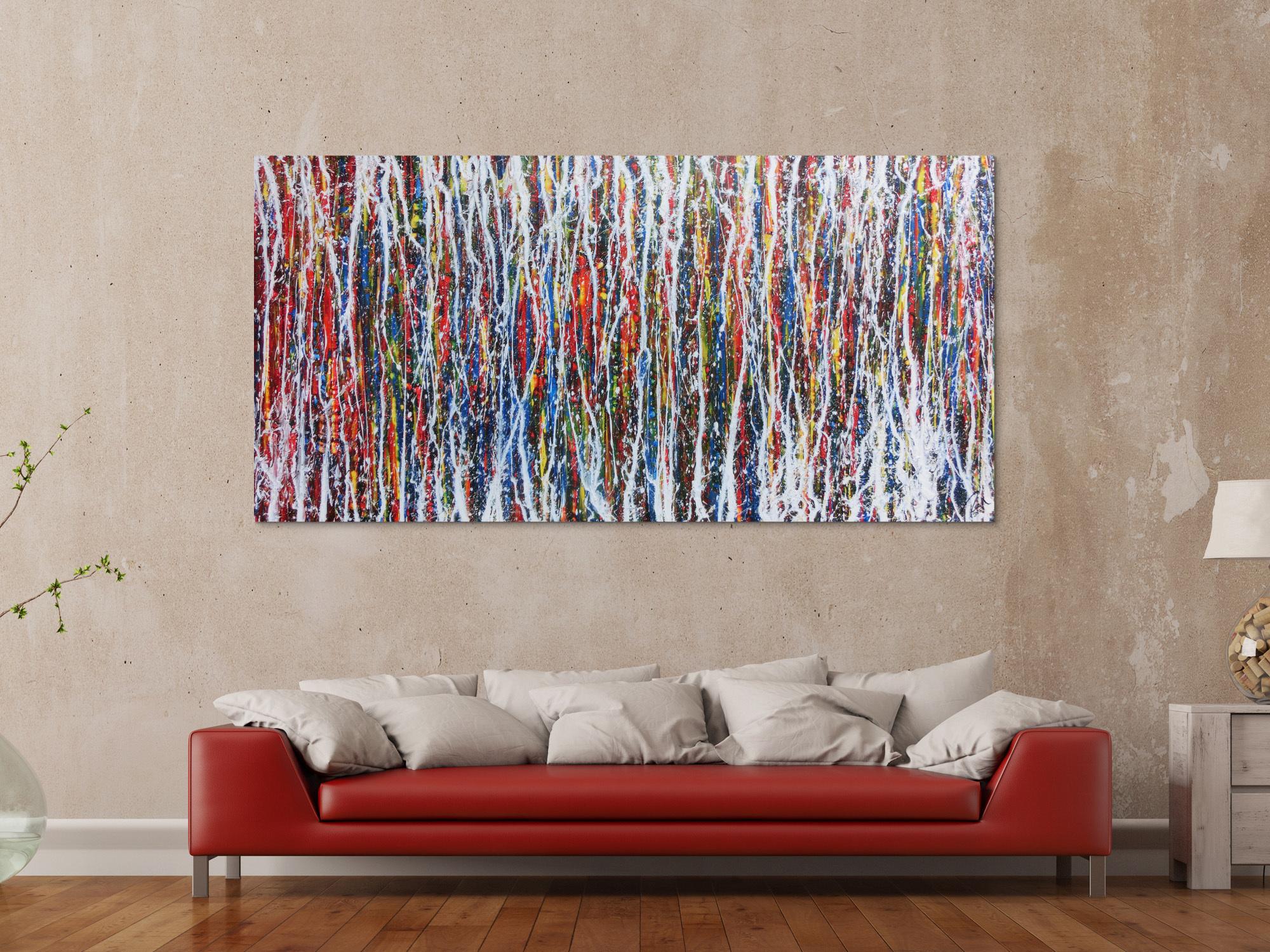 Abstraktes Acrylbild sehr bunt modern zeitgenössisch Action Painting