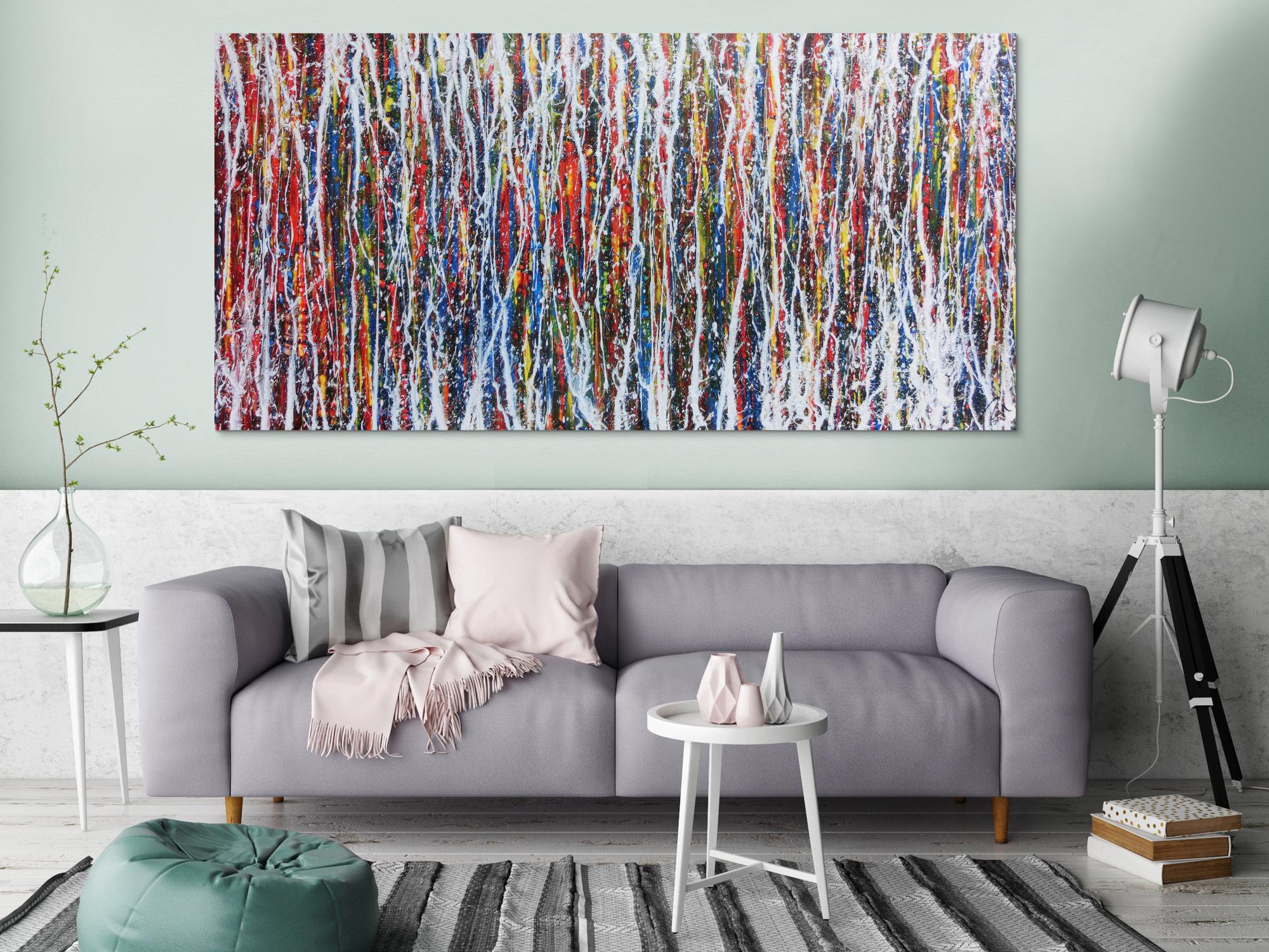 Abstraktes Acrylbild sehr bunt modern zeitgenössisch Action Painting