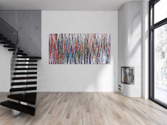 Abstraktes Acrylbild sehr bunt modern zeitgenössisch Action Painting