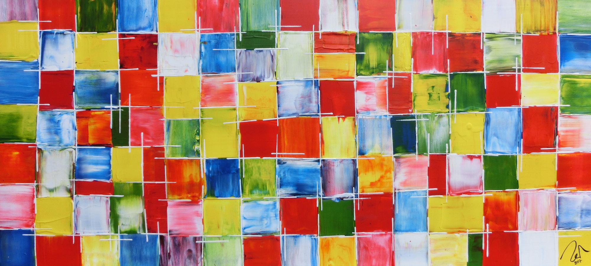 Abstraktes Acrylbild sehr bunt farbige Kacheln bunte Flächen modern und zeitgenössisch