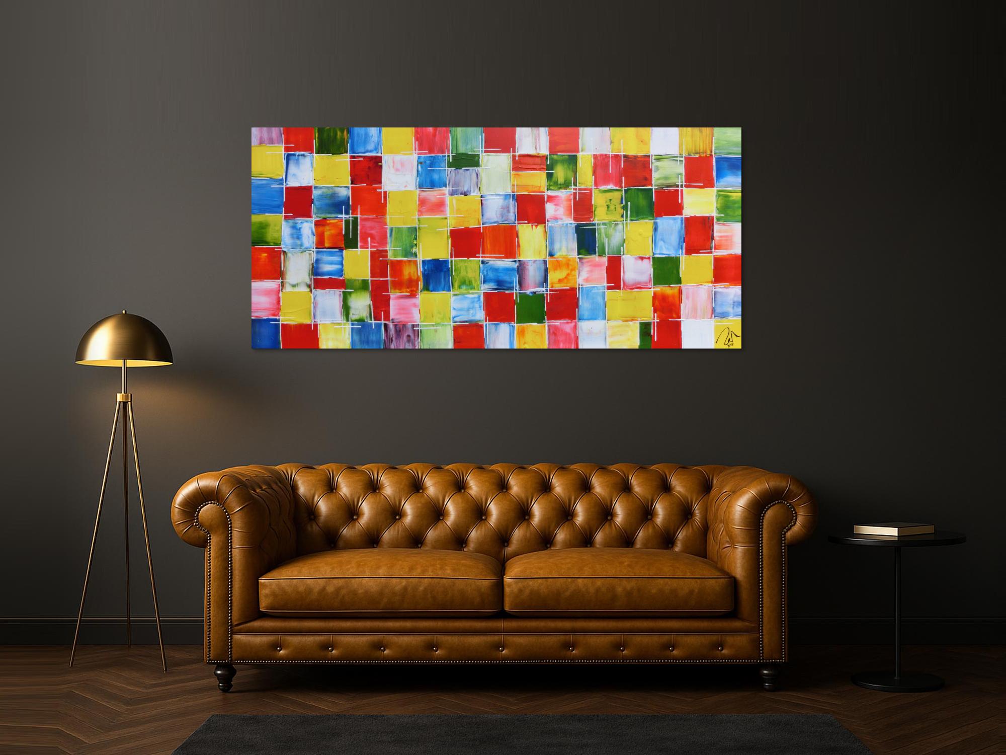 Abstraktes Acrylbild sehr bunt farbige Kacheln bunte Flächen modern und zeitgenössisch