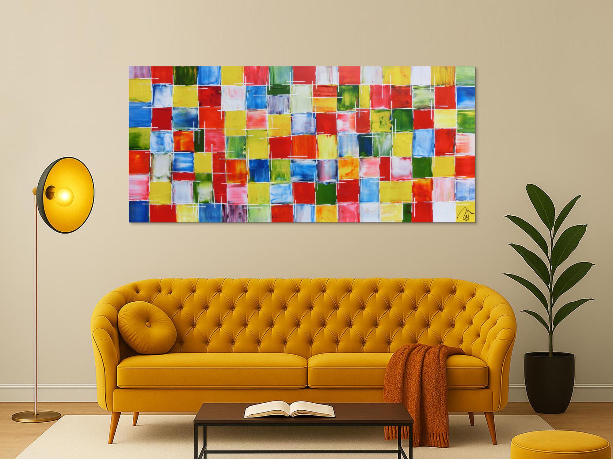 Abstraktes Acrylbild sehr bunt farbige Kacheln bunte Flächen modern und zeitgenössisch