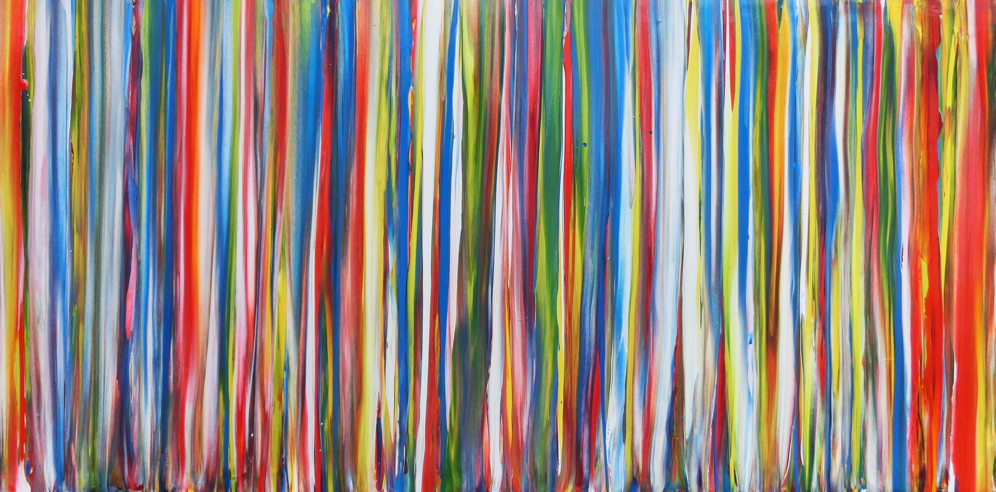 Abstraktes Acrylbild sehr bunt mit vielen farbigen Streifen modern zeitgenössisch