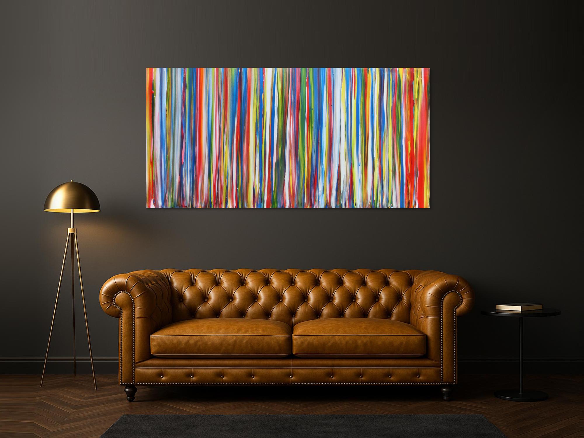 Abstraktes Acrylbild sehr bunt mit vielen farbigen Streifen modern zeitgenössisch