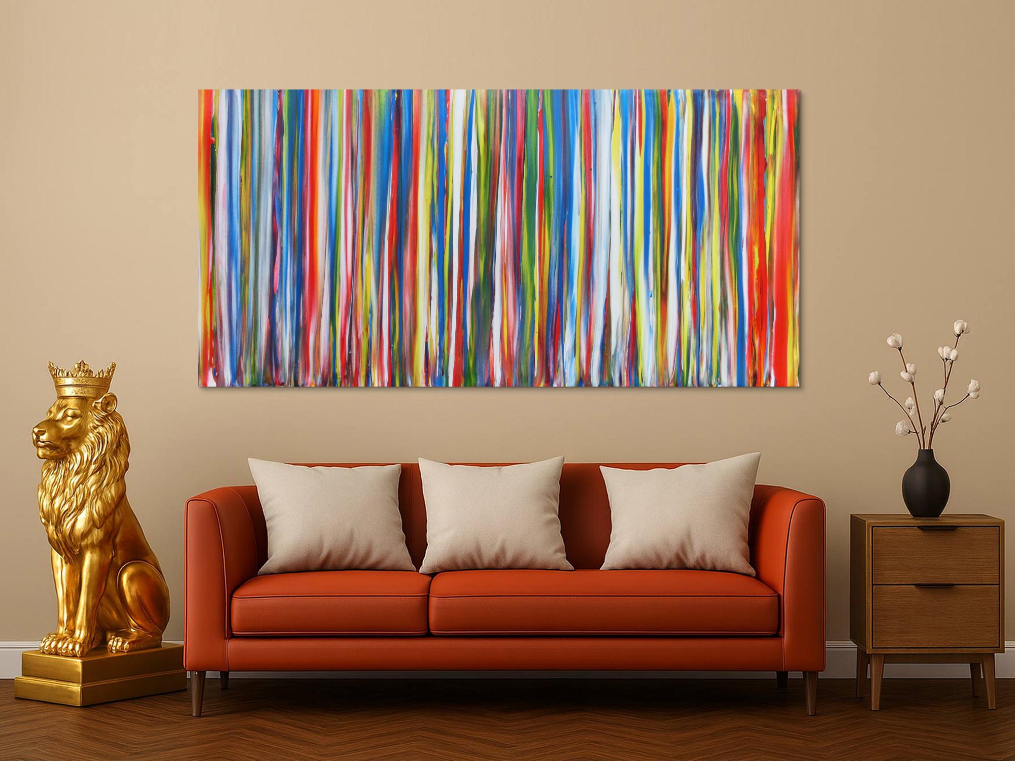 Abstraktes Acrylbild sehr bunt mit vielen farbigen Streifen modern zeitgenössisch