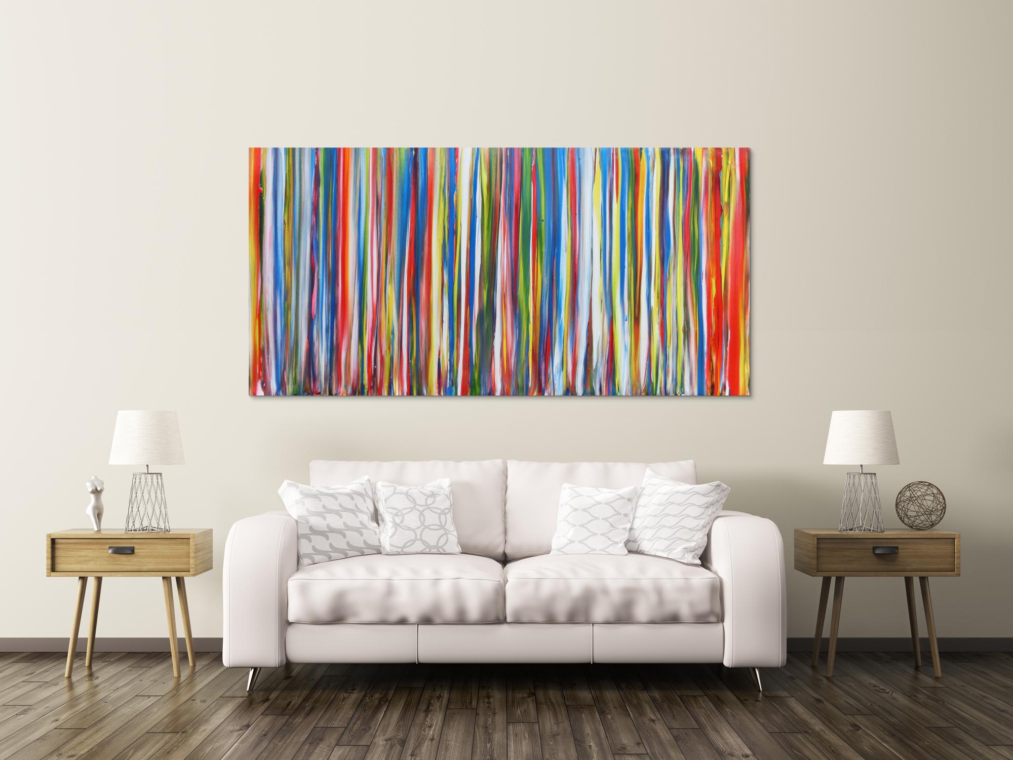 Abstraktes Acrylbild sehr bunt mit vielen farbigen Streifen modern zeitgenössisch