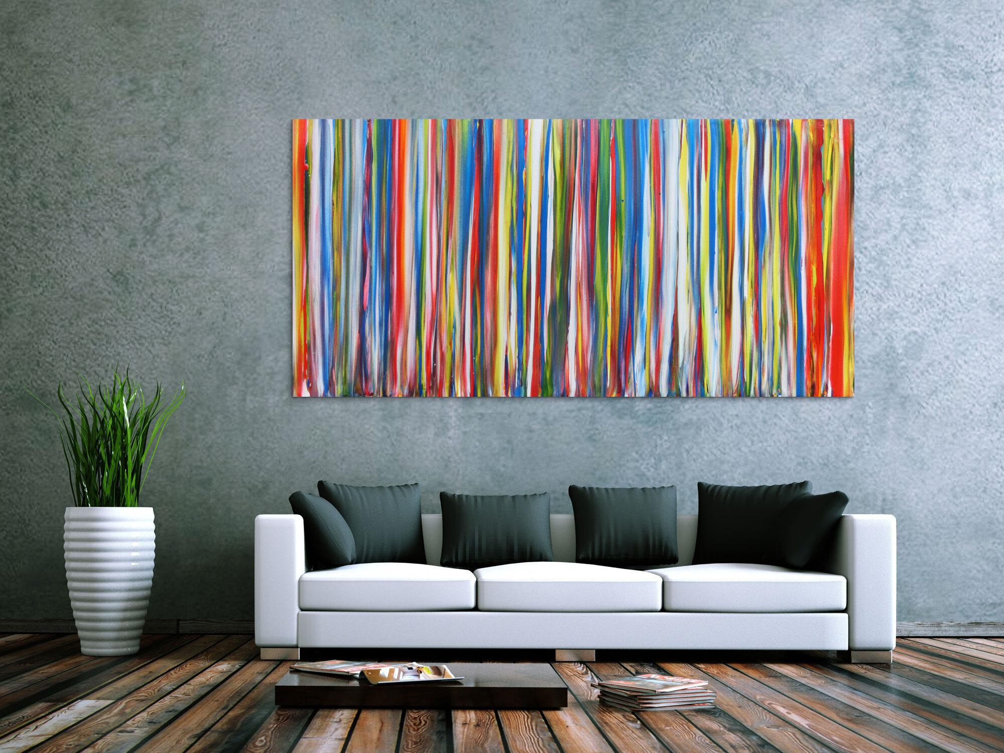 Abstraktes Acrylbild sehr bunt mit vielen farbigen Streifen modern zeitgenössisch