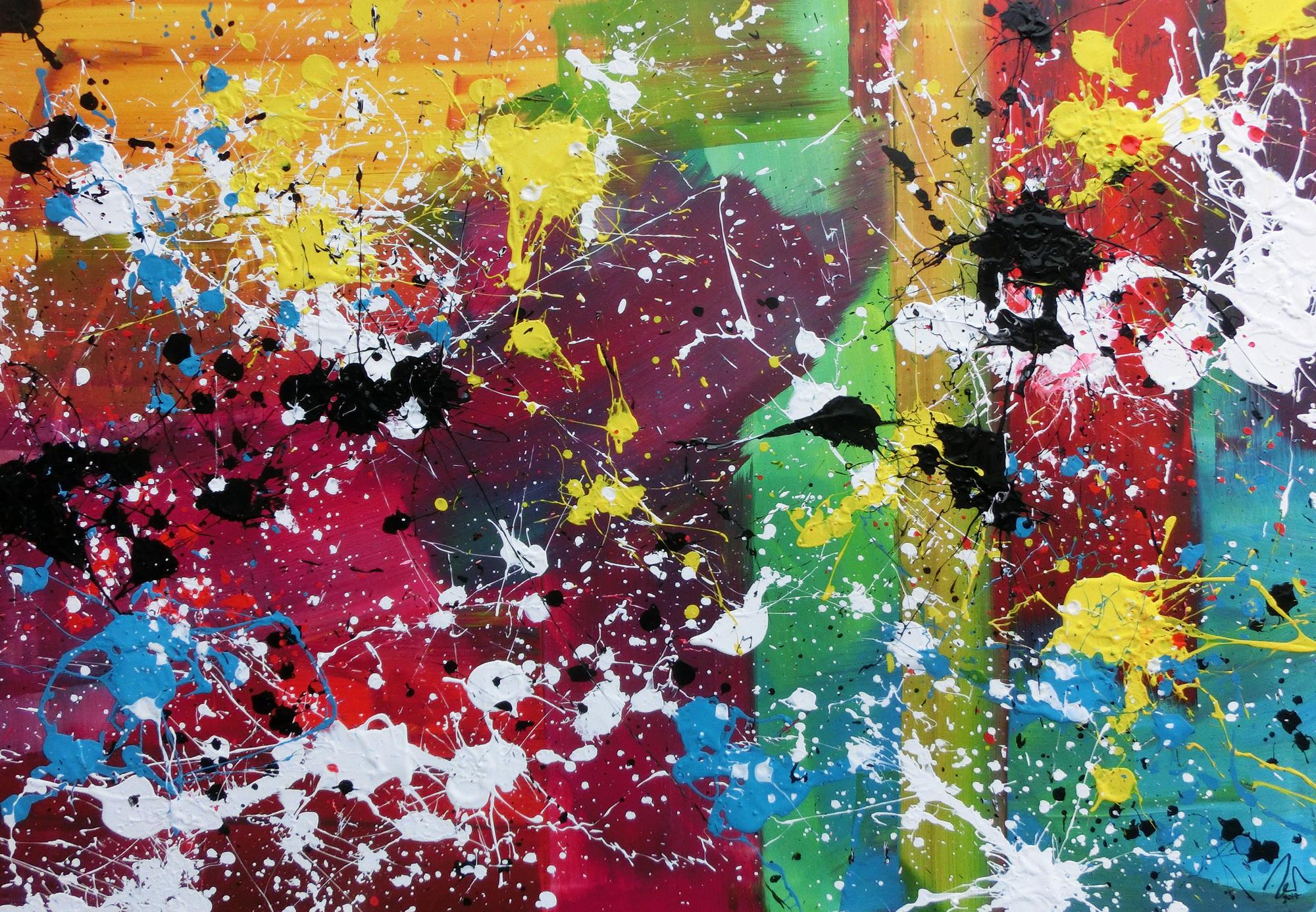 Abstraktes Gemälde modernes Bild sehr bunt Action Painting expressionistisch