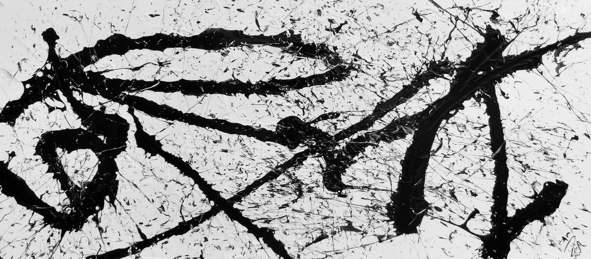 Abstraktes Gemälde schwarz weiß minimalistisch modern schlicht Action Painting