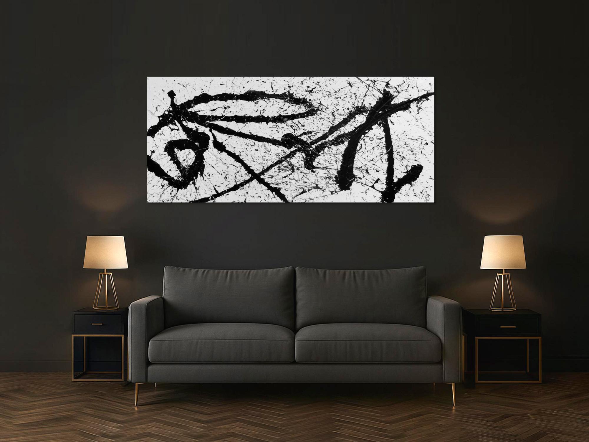 Abstraktes Gemälde schwarz weiß minimalistisch modern schlicht Action Painting