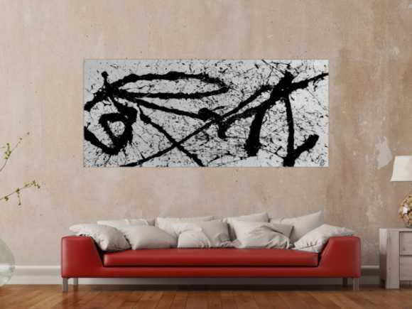 Abstraktes Gemälde schwarz weiß minimalistisch modern schlicht Action Painting