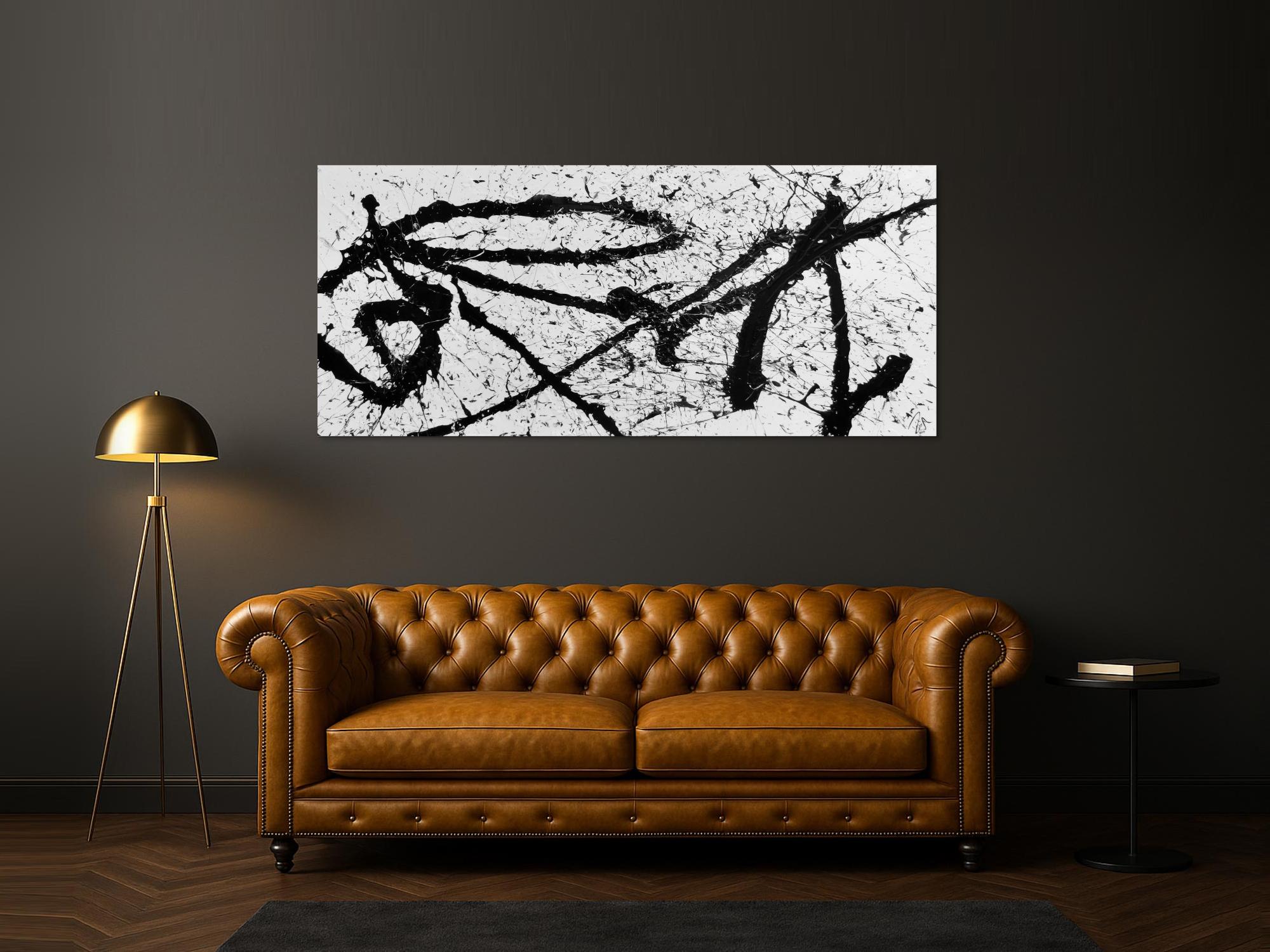 Abstraktes Gemälde schwarz weiß minimalistisch modern schlicht Action Painting