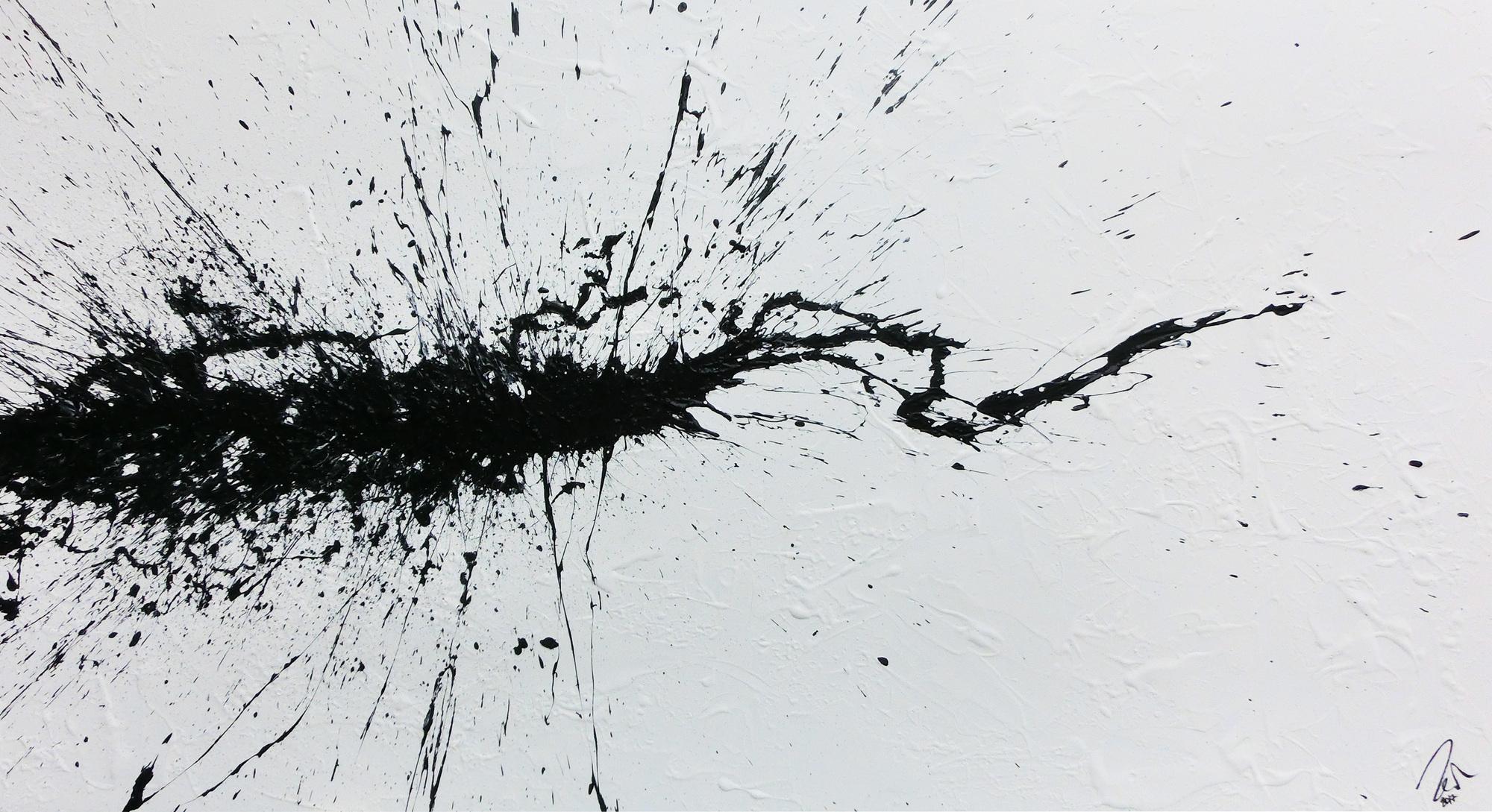 Abstraktes Acrylbild minimalistisch Action Painting Splash Art modern schwarz weiß