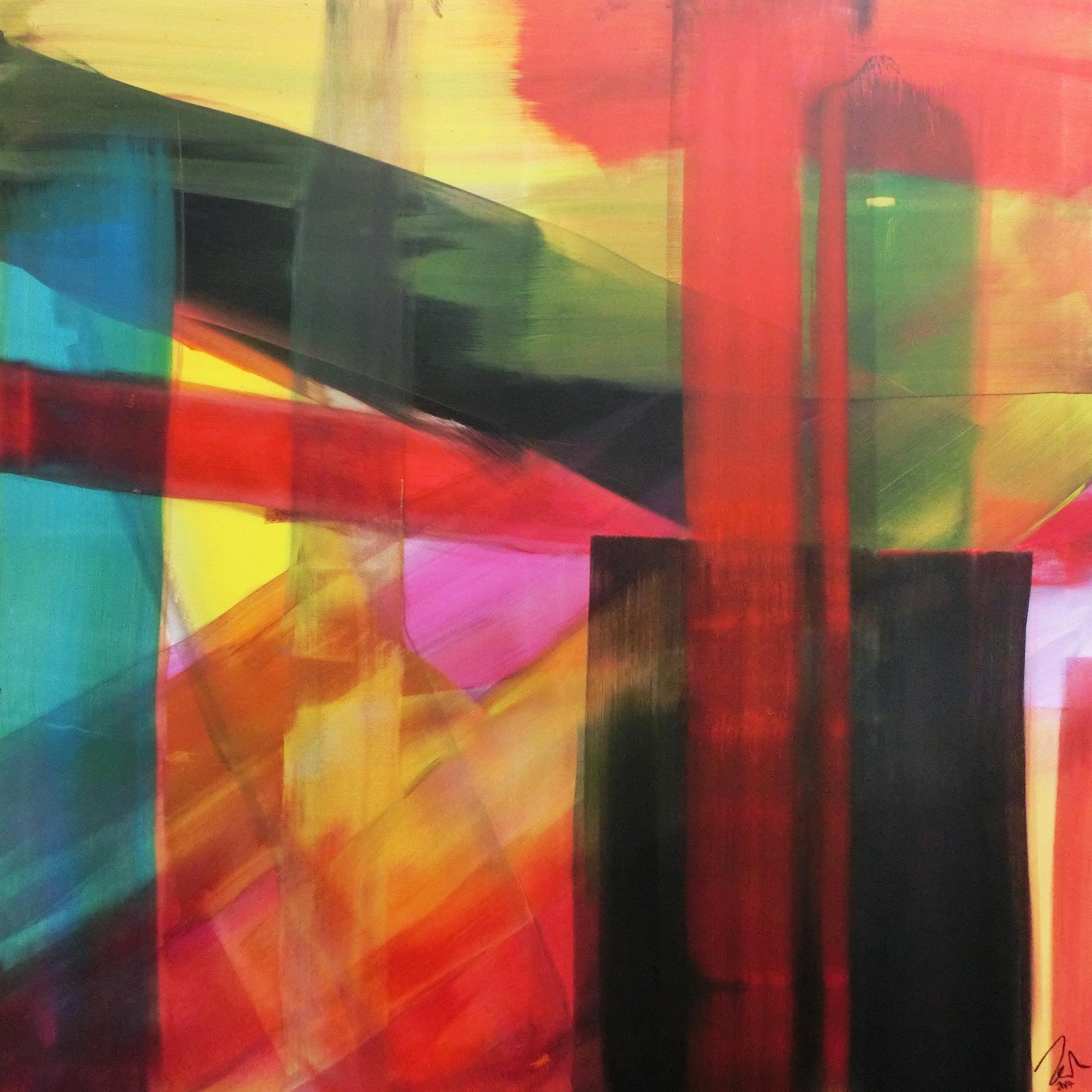 Abstraktes Acrylbild modern bunt viele Farben geometrisch zeitgenössisch