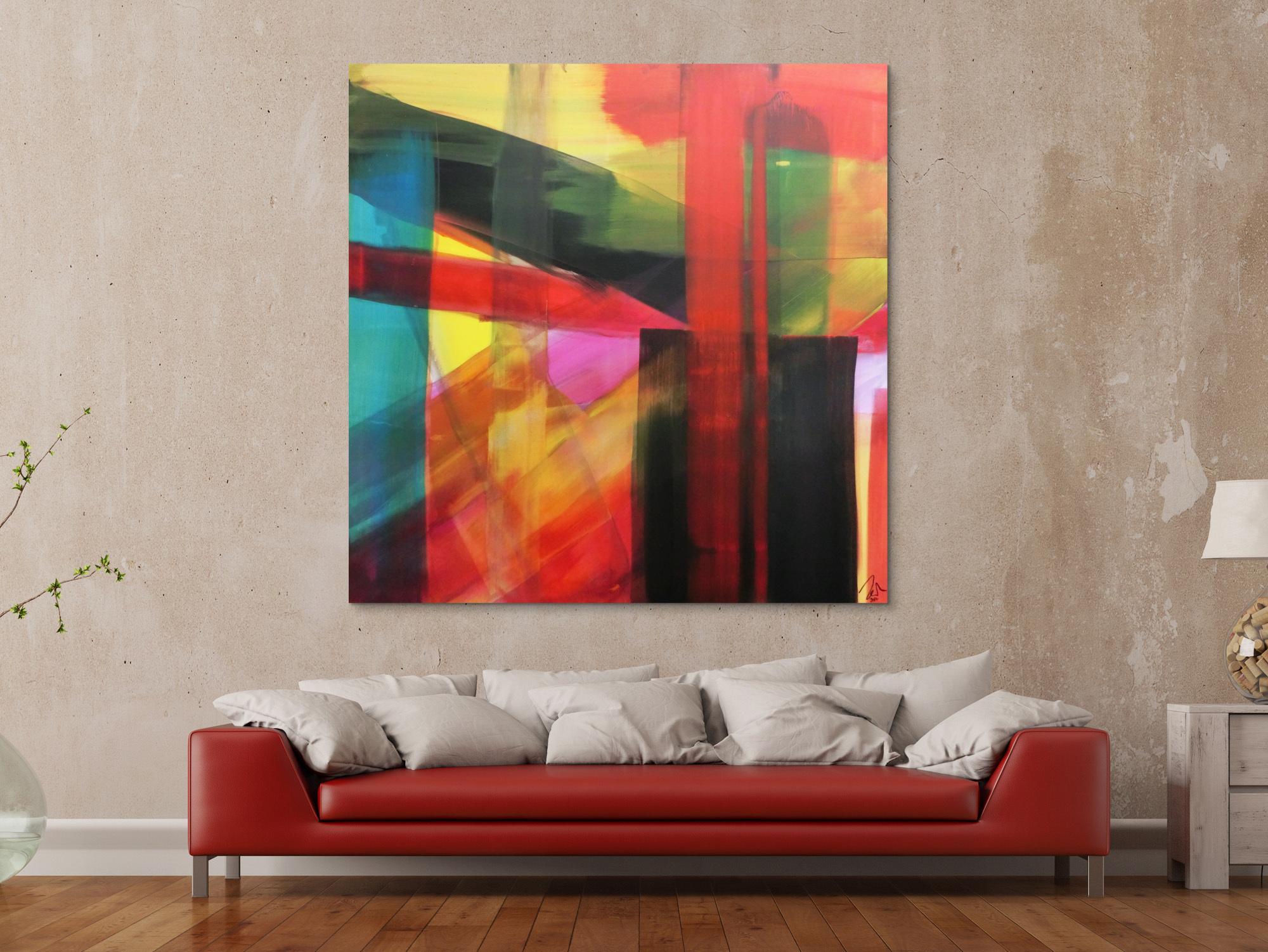 Abstraktes Acrylbild modern bunt viele Farben geometrisch zeitgenössisch