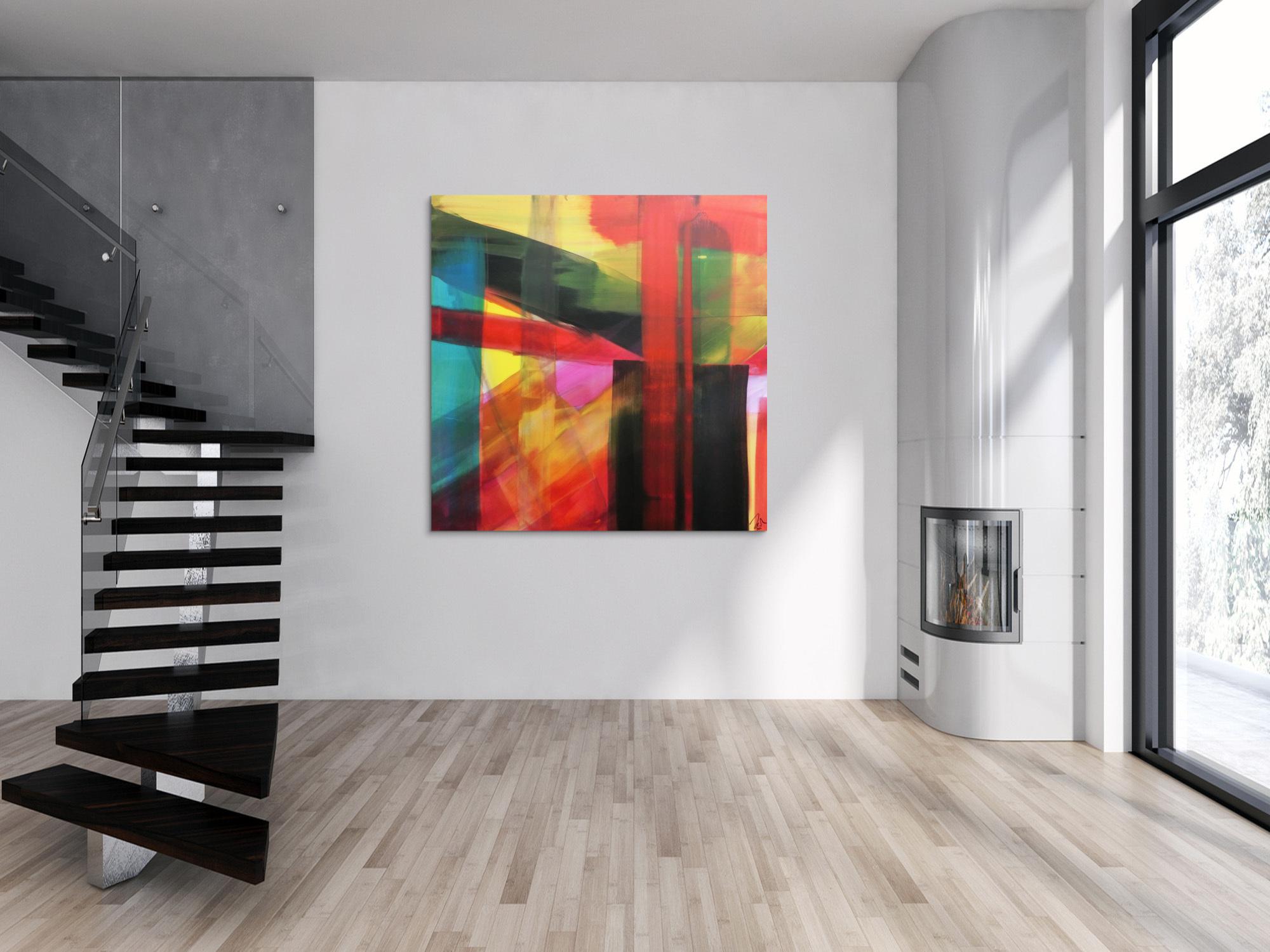 Abstraktes Acrylbild modern bunt viele Farben geometrisch zeitgenössisch