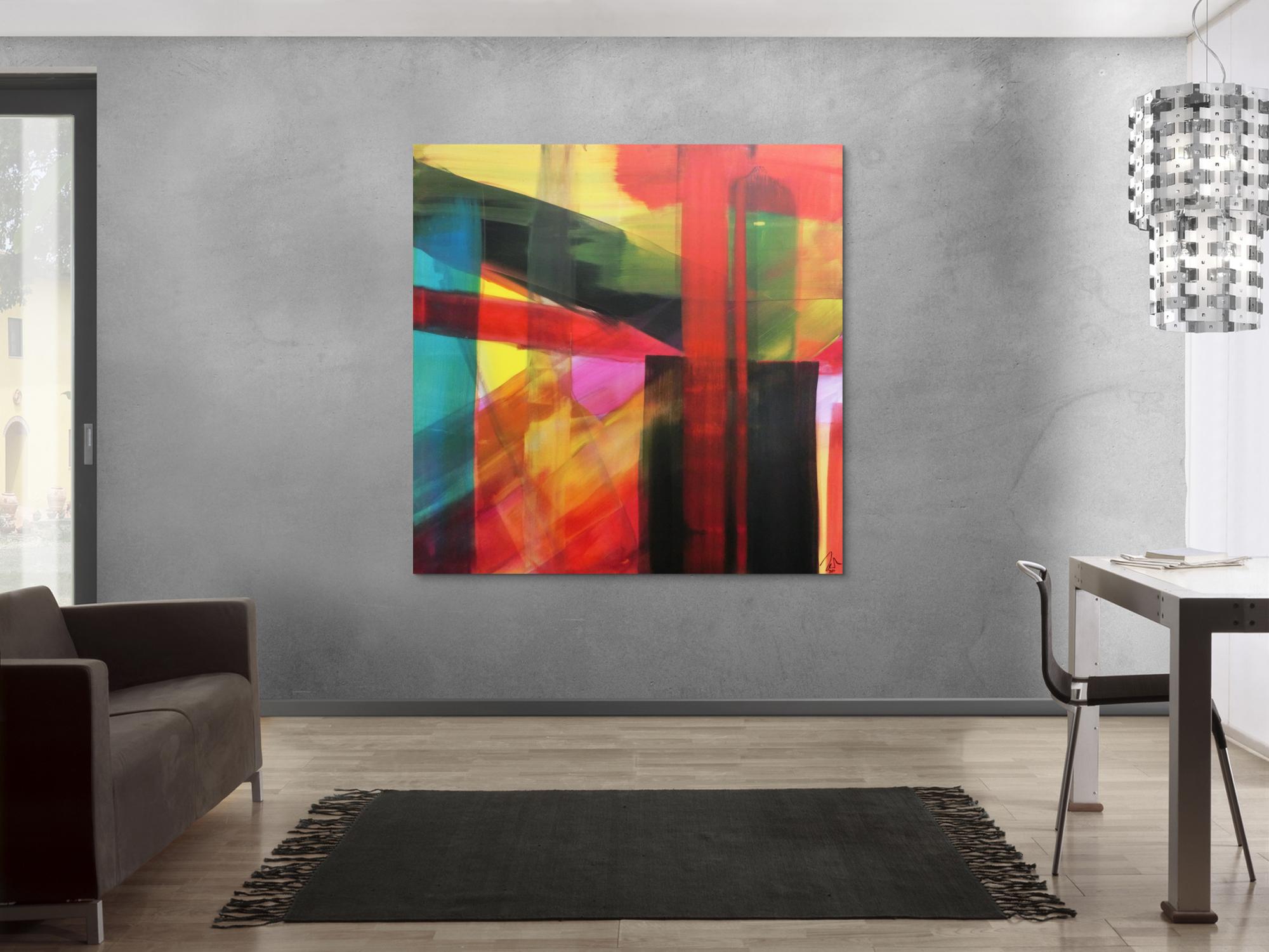 Abstraktes Acrylbild modern bunt viele Farben geometrisch zeitgenössisch